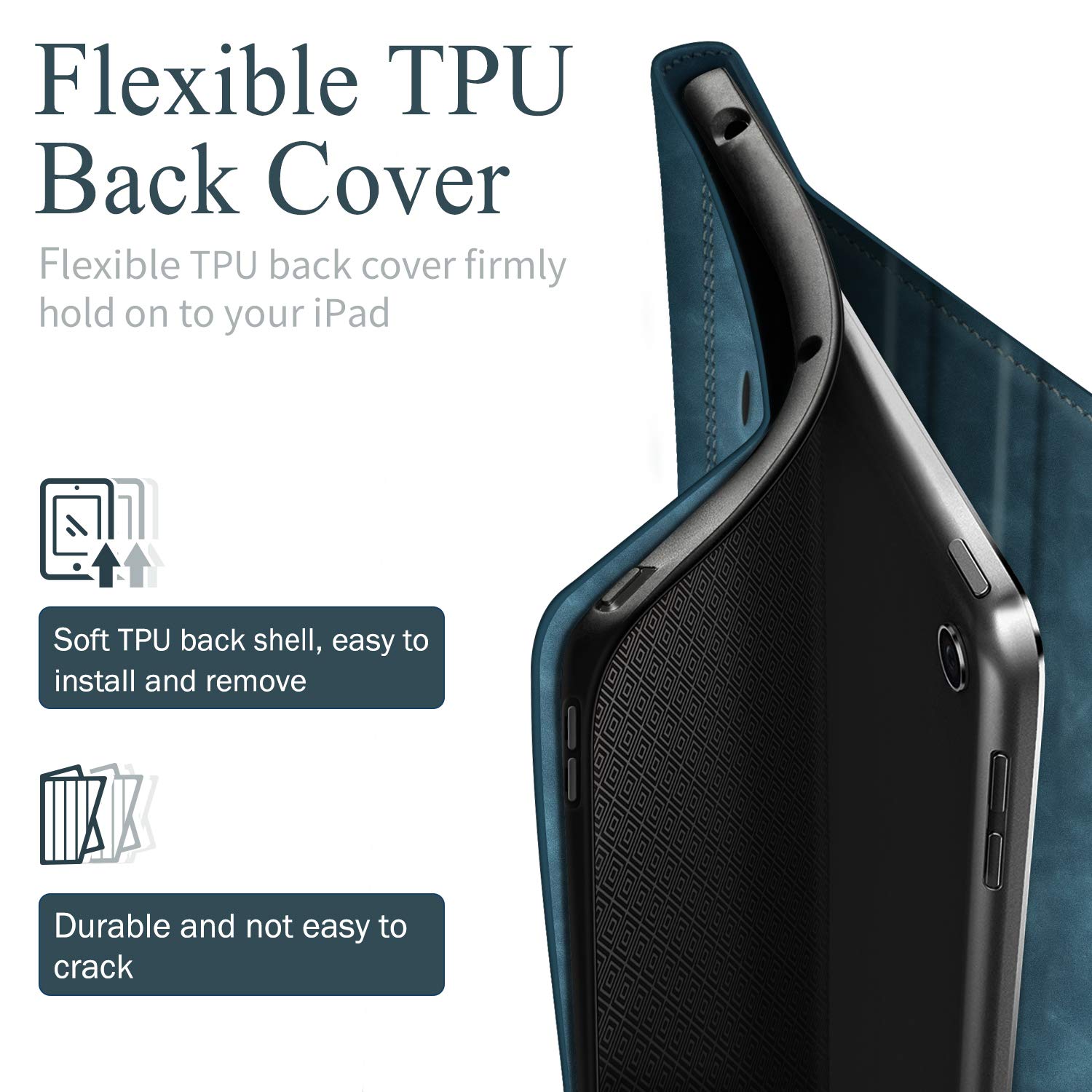 Premium PU Leather Smart Case for iPad 9th/8th/7th Generation (10.2-inch 2021/2020/2019 Model) with Apple Pencil Holder & Auto Sleep/Wake - Protective iPad Cover in Blue - Perfect for Work, School & Travel