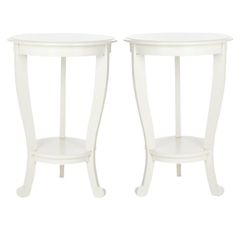 Home Square Wood Pedestal Side Table in Cream - Set of 2, Modern End Table for Living Room, Bedroom, or Office, Sturdy Wooden Accent Table for Coffee, Books, and Decor