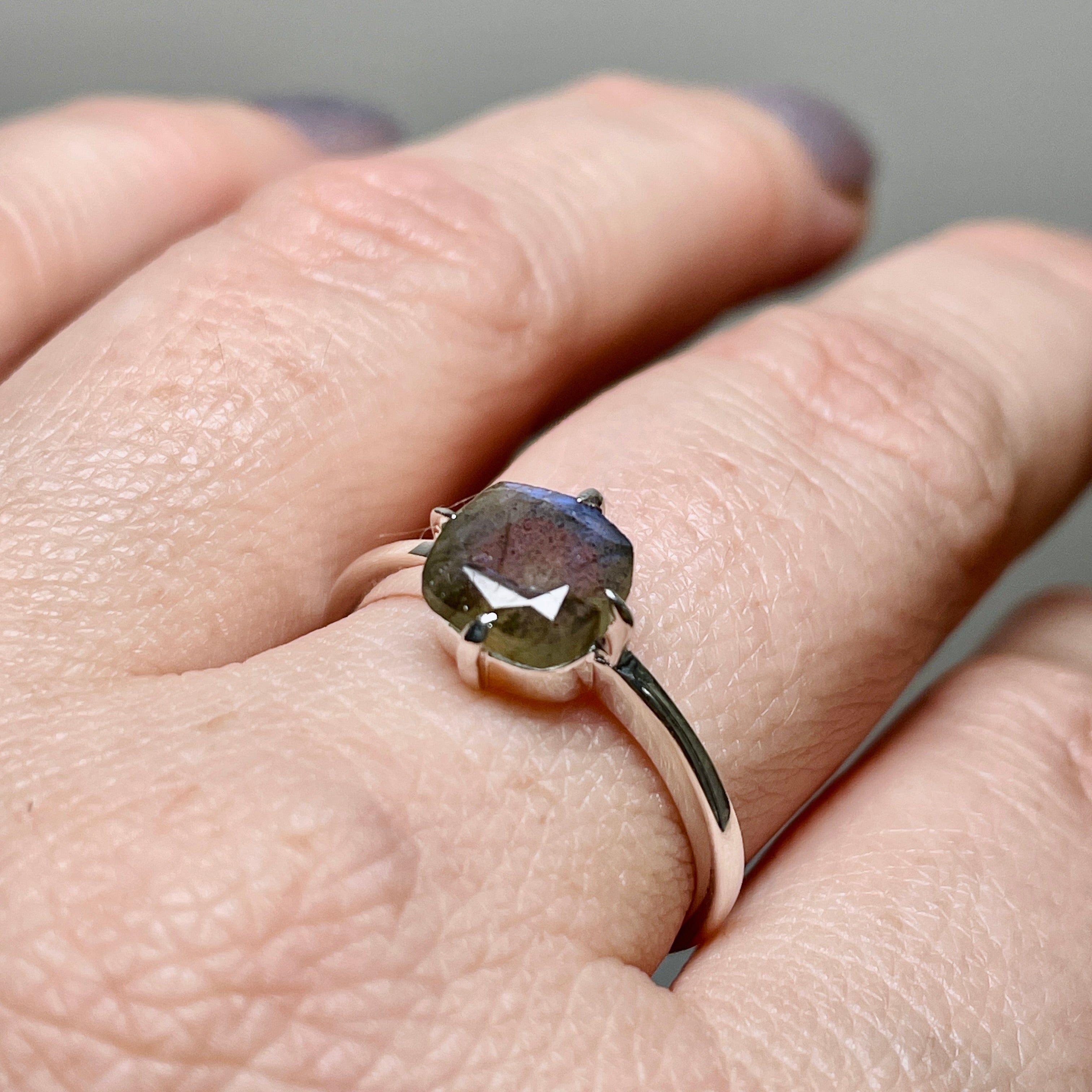 Labradorite Faceted Square Solitaire Ring R4806 - Elegant Gemstone Jewelry for Women, Perfect for Weddings, Parties & Special Occasions
