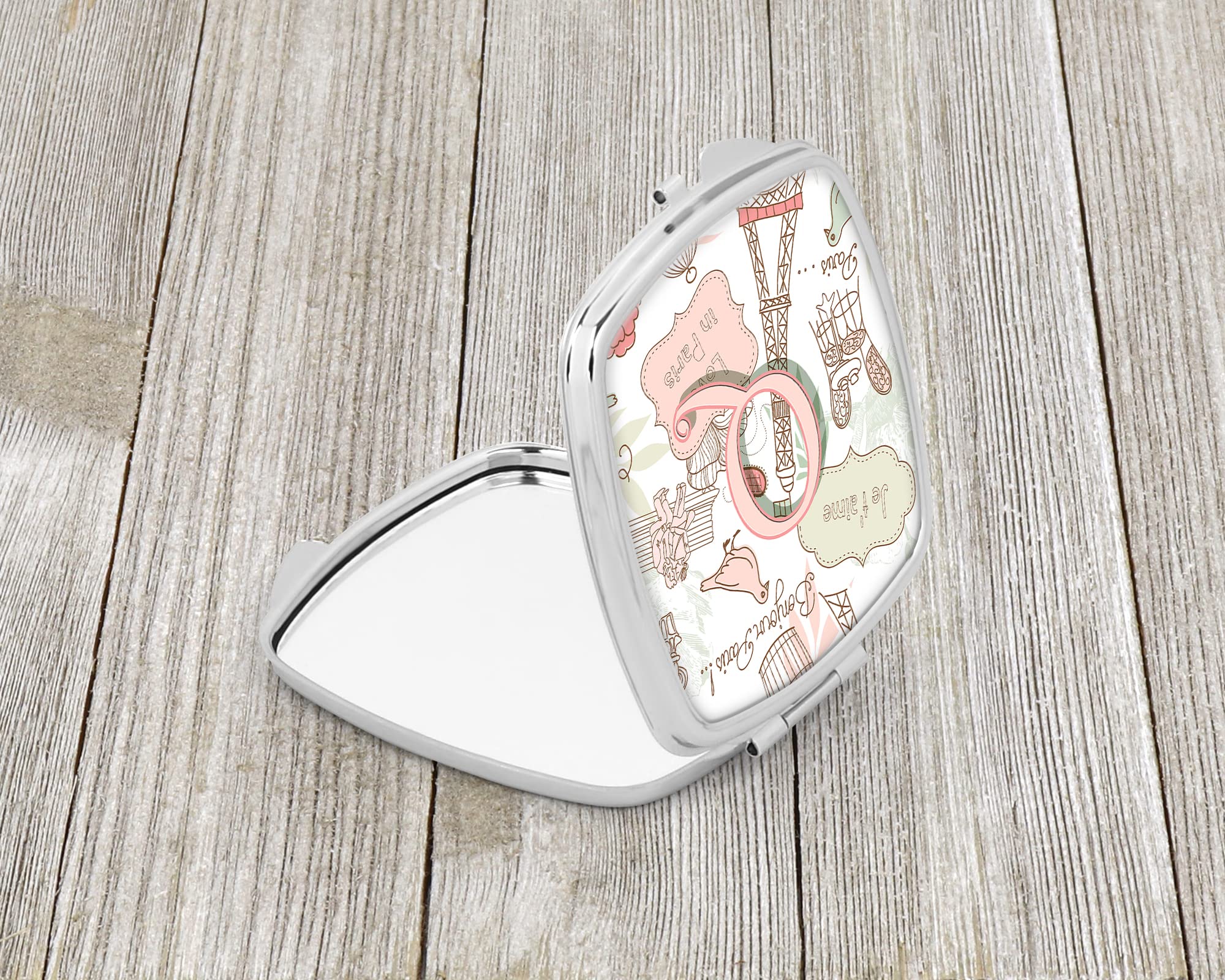Caroline's Treasures CJ2002-QSCM Paris-Themed Letter Q Pink Compact Mirror - Travel Makeup Mirror for Women & Girls, Handheld Folding Pocket Mirror - Perfect Gift for Birthdays, Valentine's Day & Travel Accessories