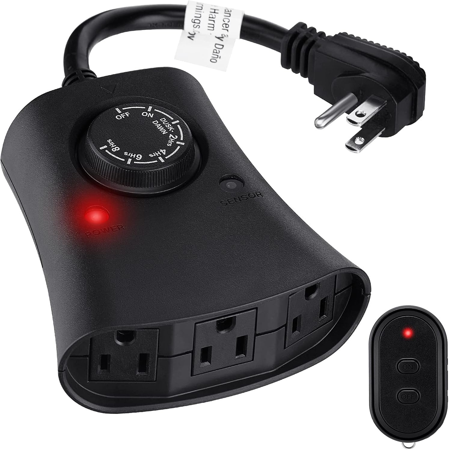 Outdoor Plug Timer with Remote - Dusk to Dawn Waterproof Electrical Timer Switch, 3 Grounded Outlets (15A 1/2HP) for Holiday Lights, Halloween & Christmas Decorations - Perfect for Patio, Garden & Outdoor Lighting