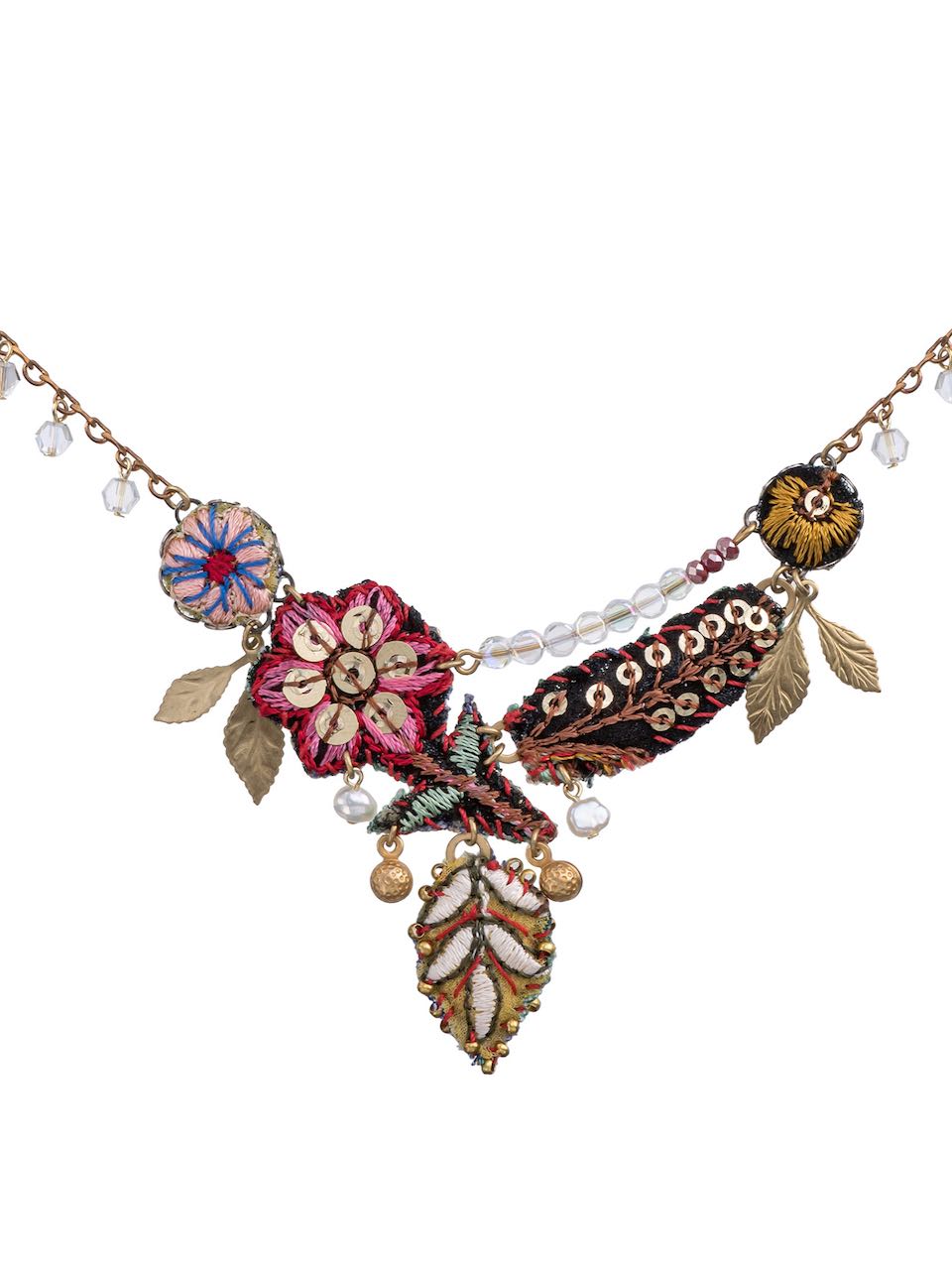 Handmade Embroidered Garden Jewelry Set with Delicate Ara Necklace - Perfect for Boho Fashion, Outdoor Weddings & Summer Festivals