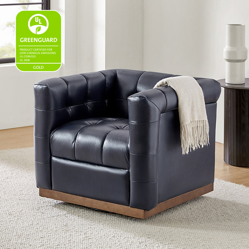 Feodor Genuine Leather Mid Century Modern Swivel Chair - Premium Office & Living Room Furniture for Home Decor