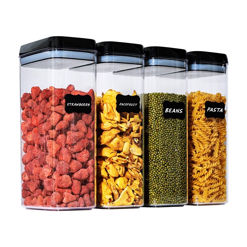 BPA-Free Extra Large Airtight Food Storage Containers with Lids - 4-Piece Set (2.82 QT) for Kitchen & Pantry Organization - Perfect for Spaghetti, Cereal, Flour & Dry Food Storage | Includes Labels for Easy Identification