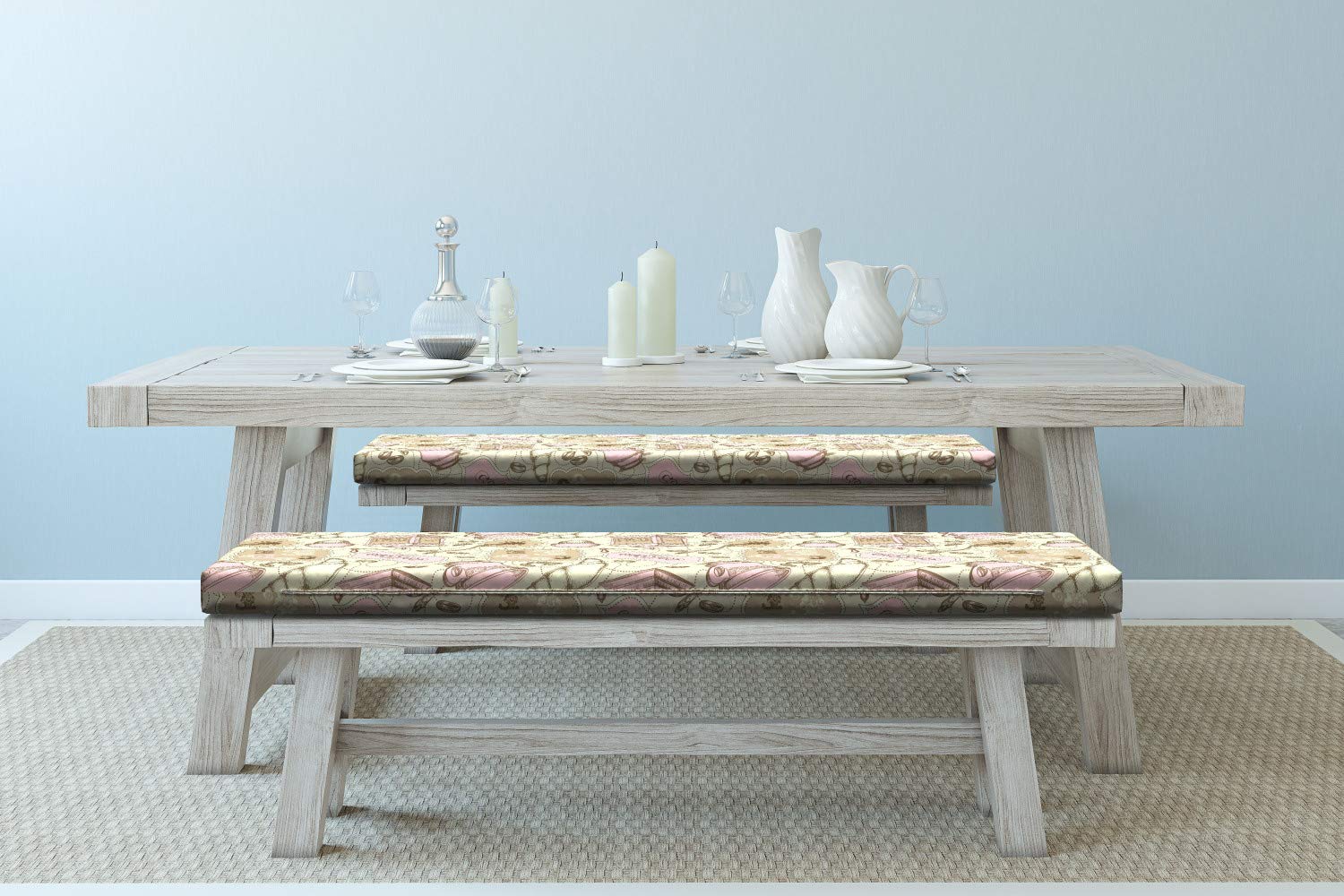 Ambesonne 2-Piece Cartoon Bench Cushion Set - Modern Abstract Tea Pot & Bakery Design (45
