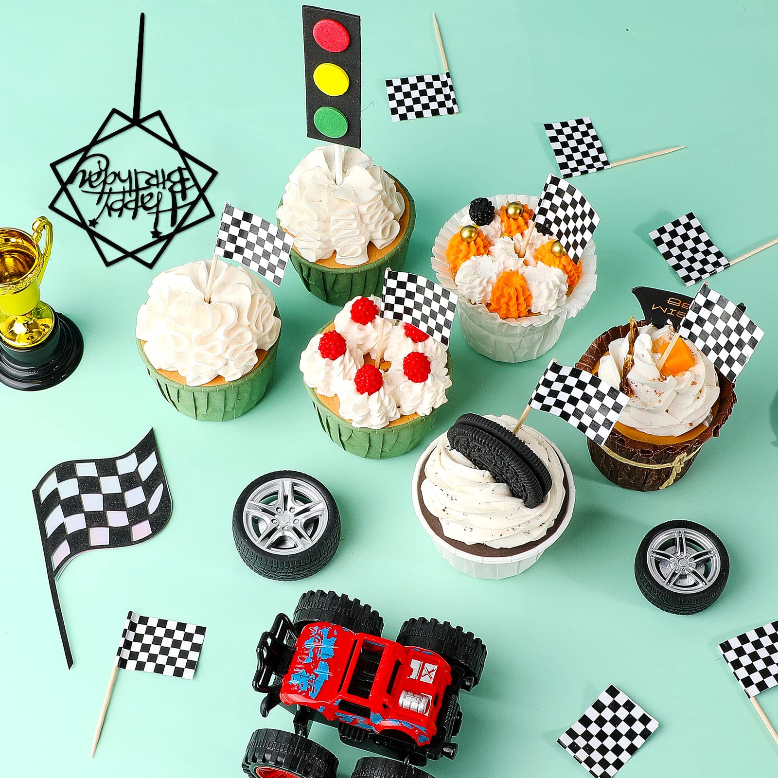 30 Pcs Monster Truck Cake Toppers - Race Car & Blaze Truck Cupcake Decorations for Kids Birthday Party, Baby Shower, Themed Cakes - Red (Perfect for Birthday Cakes, Cupcakes, Dessert Tables & Party Decorations)