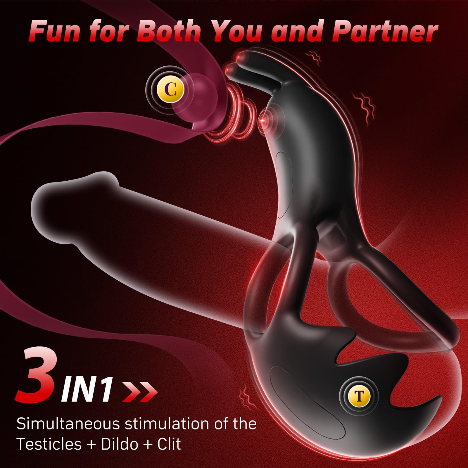 Vibrating Cock Ring for Men & Couples - Rechargeable Penis Ring with Powerful Vibrations, Enhances Pleasure for Testicles, G-Spot & Clitoral Stimulation | Waterproof Adult Sex Toy for Extended Play, Intimate Games & Spicy Date Nights