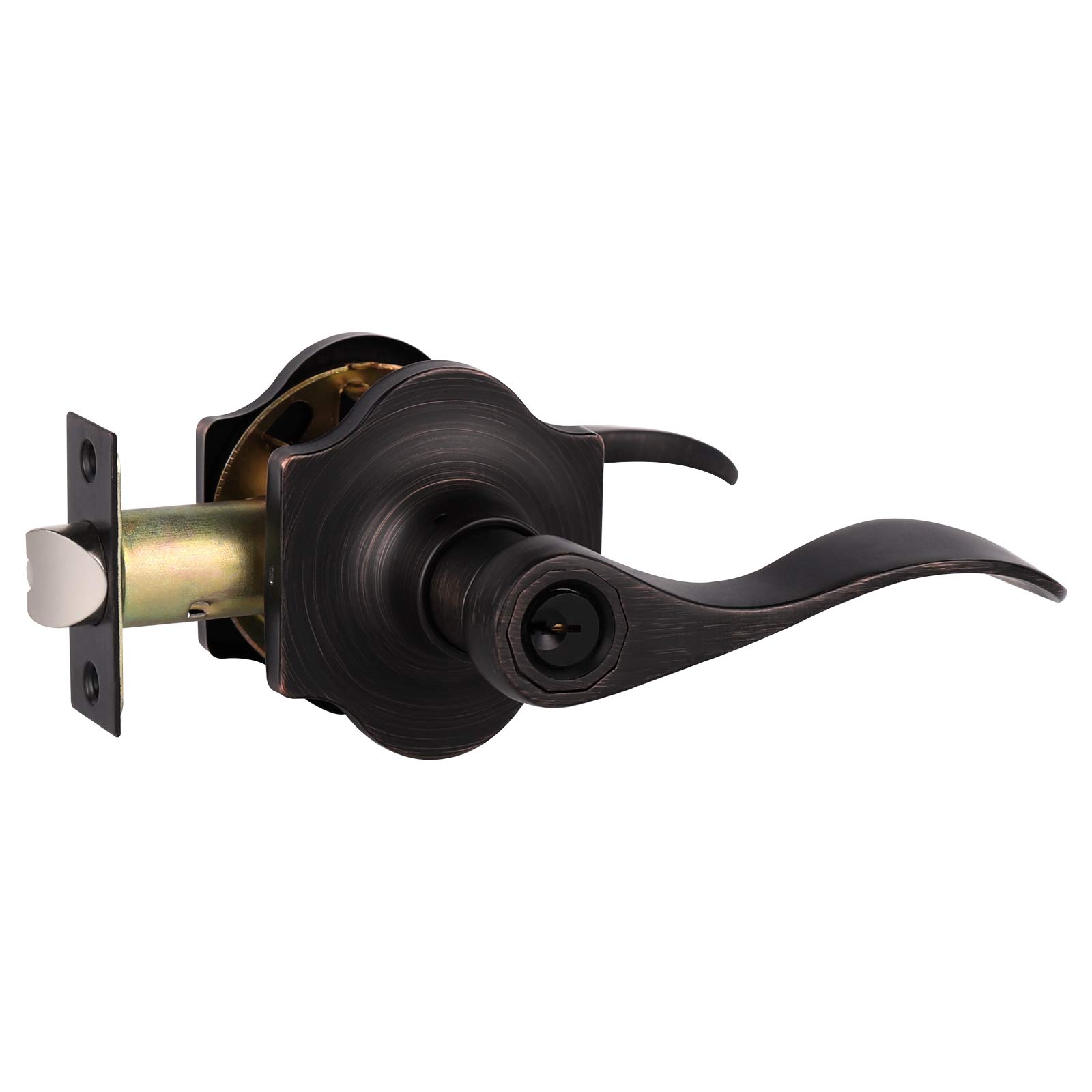 **Knobelite Camelot Keyed Entry Door Lever Lock - 1 Pack Oil Rubbed Bronze Security Lockset, Reversible for Right/Left Hand Front Doors - Includes 3 Keys for Home, Office & Apartment Security**