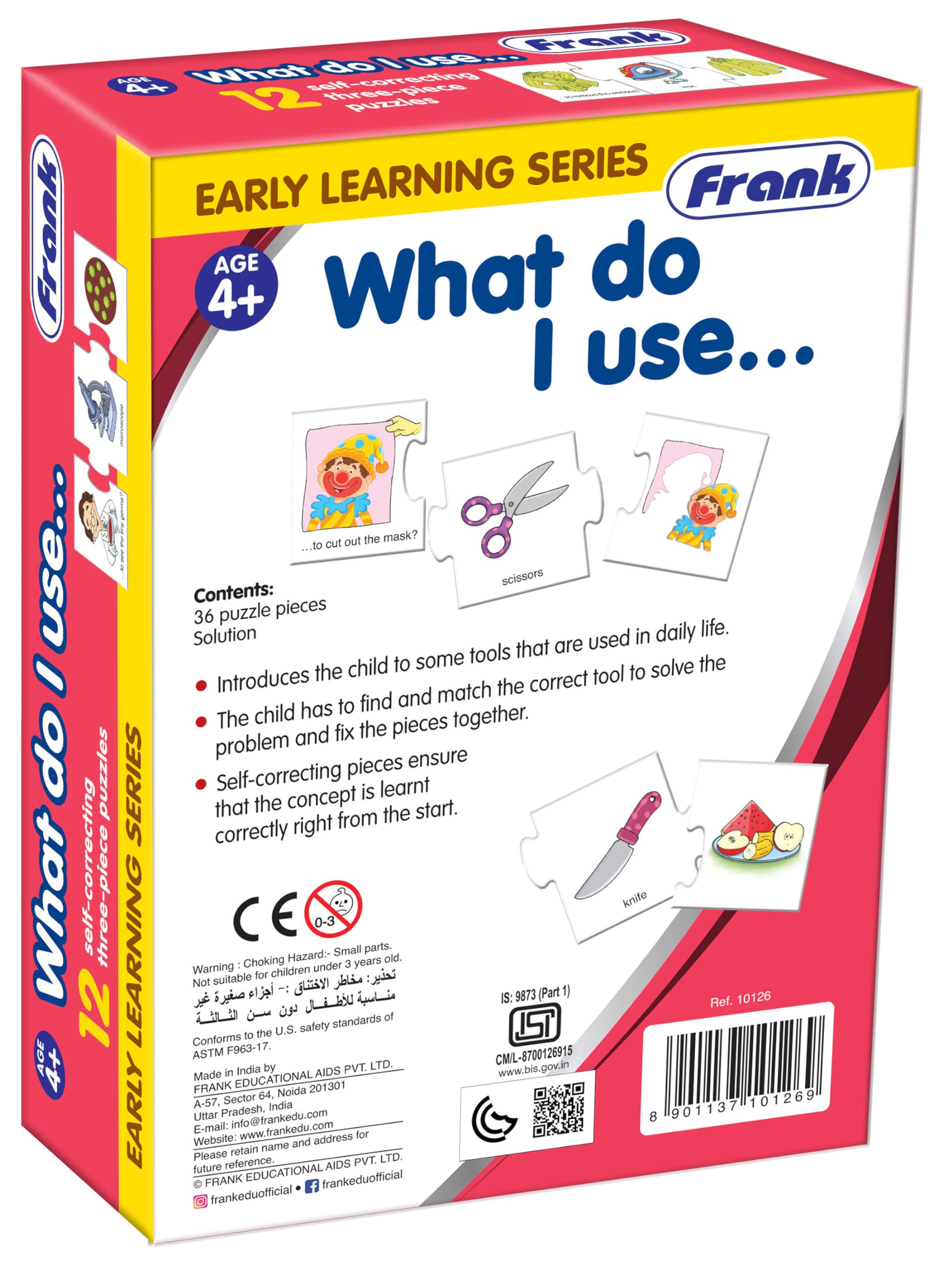 Frank What Do I Use – Early Learning Puzzles for Kids Ages 4-12 | 36-Piece Self-Correcting Brain Booster Puzzles (3 Sets) | Educational Toys for Focus & Memory Development | Perfect Gift for Boys & Girls | Ideal for Classroom, Homeschooling & Family Game Night