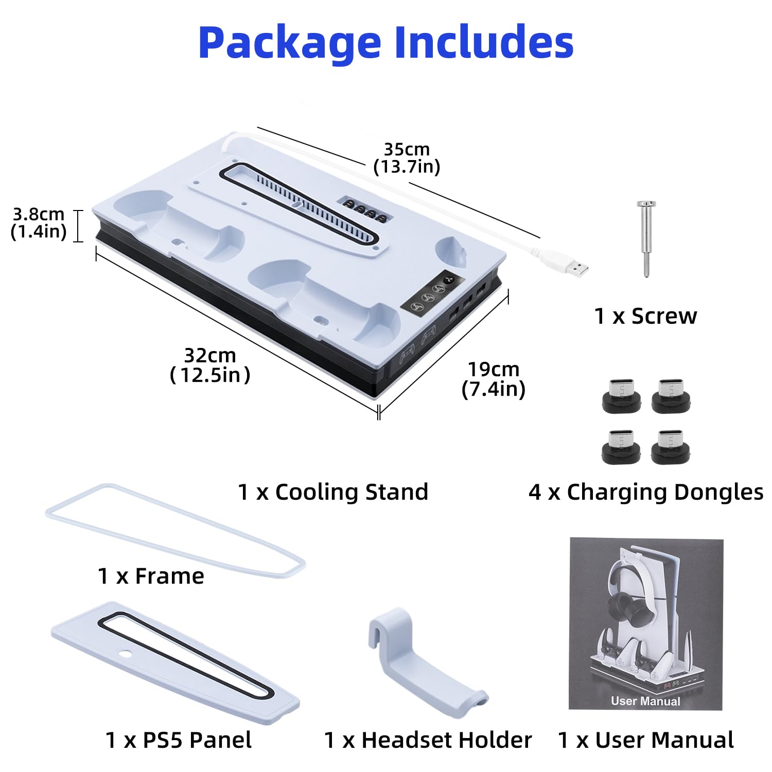 Mcbazel PS5 Cooling & Charging Stand with Adjustable 3-Speed LED Fan, Magnetic Dual Controller Charger - Compatible with PS5, PS5 Slim, PS5 Pro, PlayStation 5 Digital Edition - Perfect for Gaming Setup & Entertainment Center