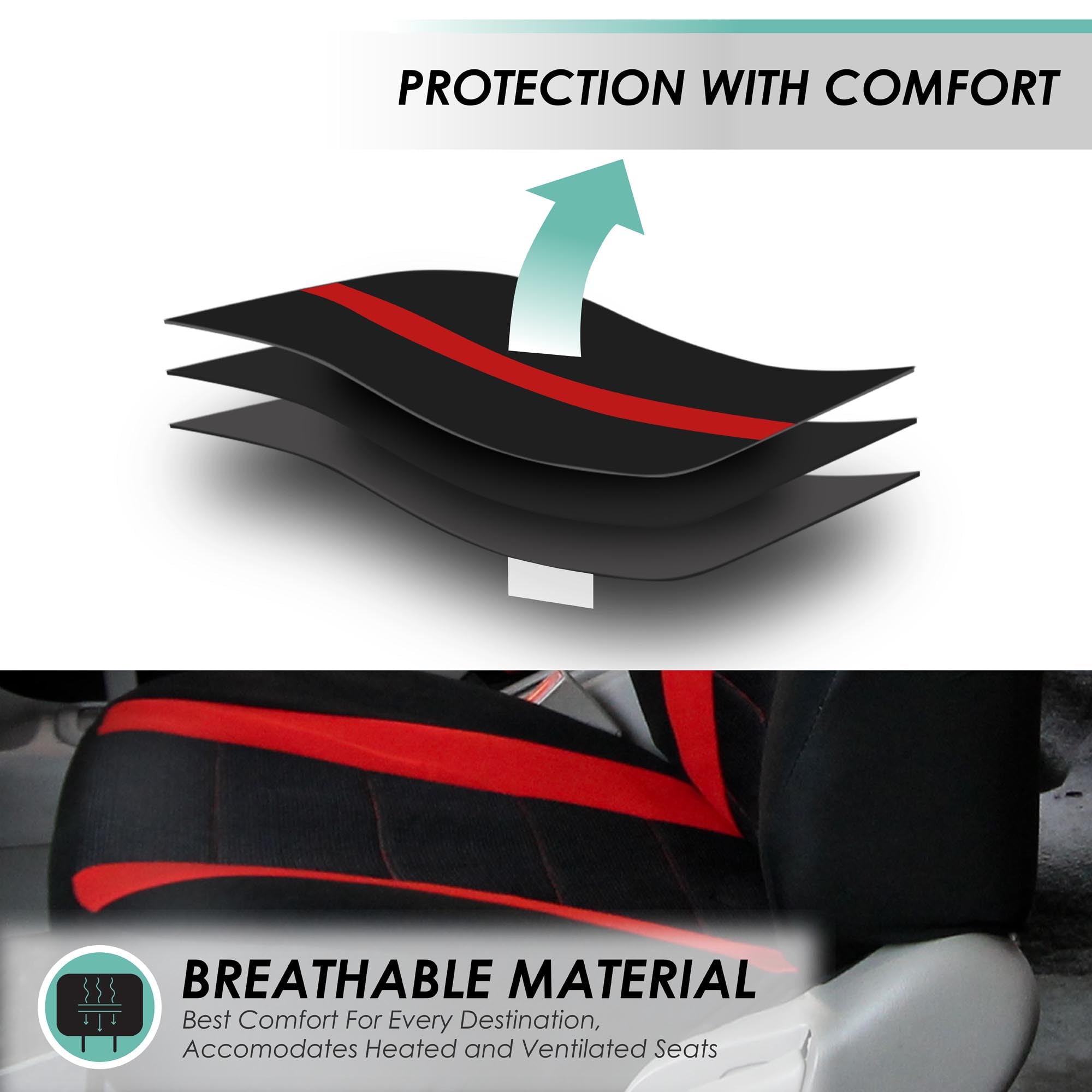 FH Group Universal Fit Car Seat Covers Full Set - Sports Style Red Automotive Seat Protectors | Airbag Compatible & Split Rear Design | Interior Accessories for Cars, Trucks, SUVs | Perfect for Daily Commute, Road Trips & Family Protection