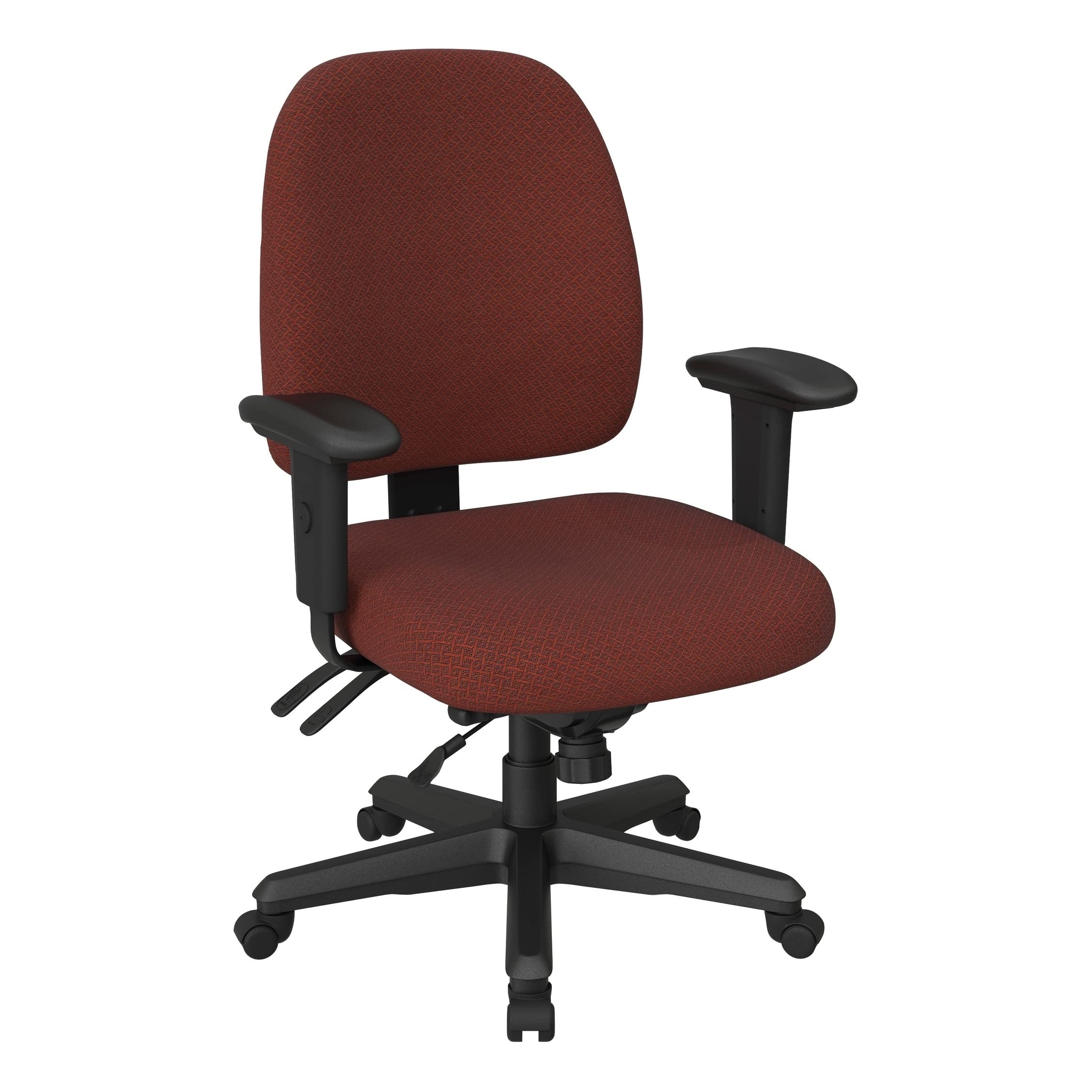 Office Star Ergonomic Mid Back Office Chair - Adjustable Height & Tilt, Padded Armrests, Burgundy Fabric - Perfect for Home Office, Gaming & Workspace Comfort