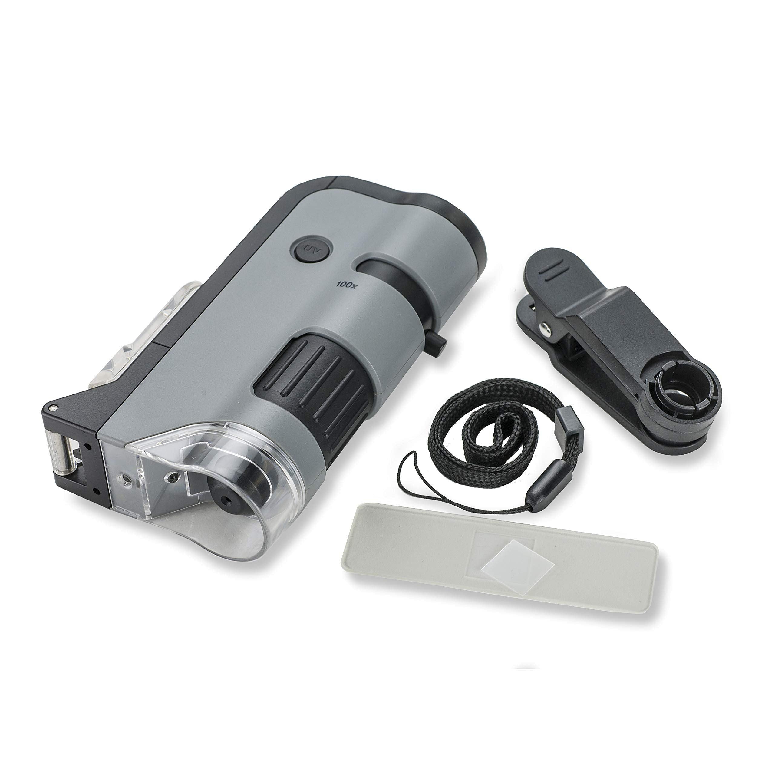 Carson Microflip 100 250x LED Pocket Microscope - Portable Handheld Magnifier for Coin Collecting, Jewelry Inspection & Science Exploration (Black) | Perfect for Kids, Students & Hobbyists