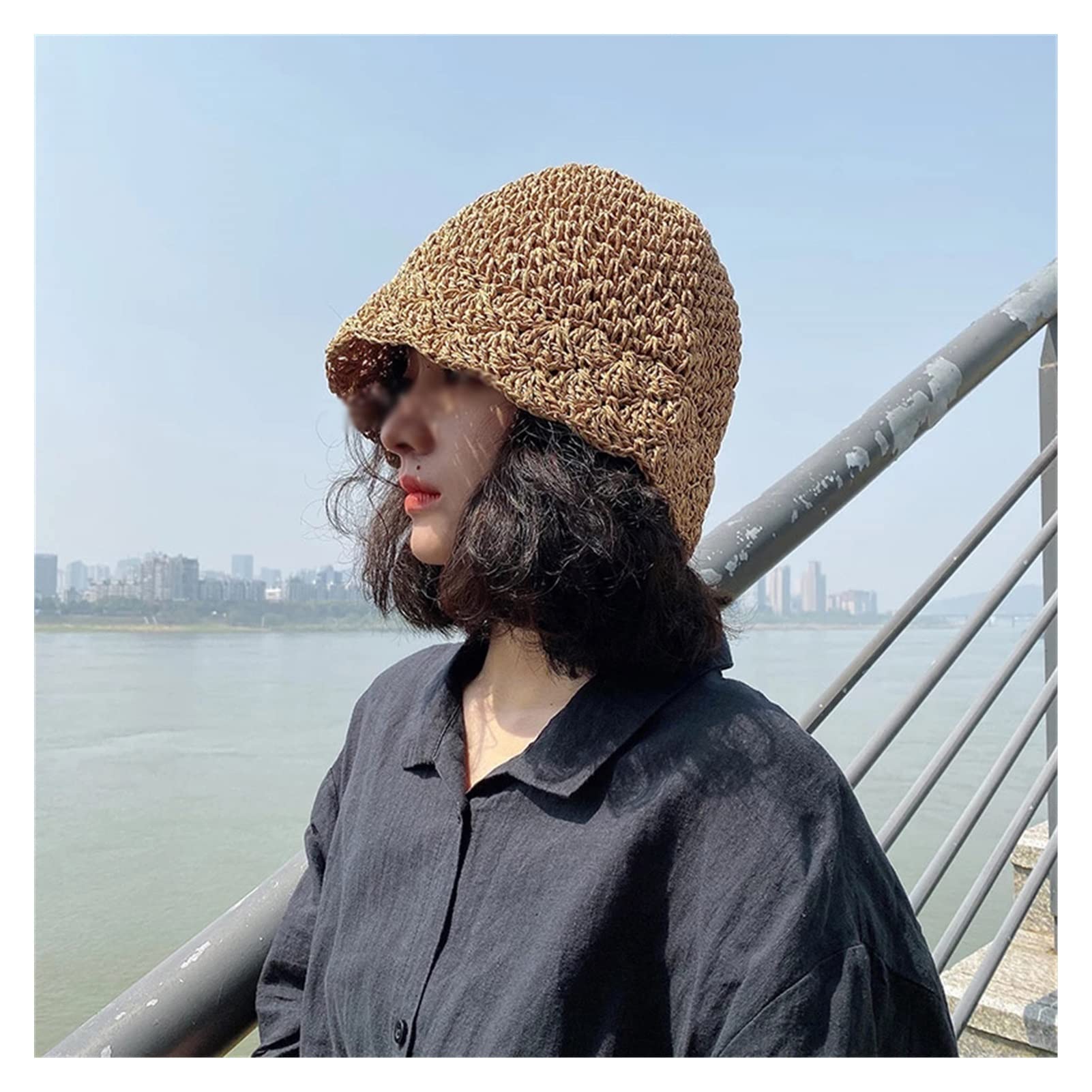 Stylish Women's Panama Straw Sun Hat for Beach & Outdoor - Holiday Visor Bucket Cap - UV Protection & Breathable (55-58cm, Color A) - Perfect for Vacation, Pool Party, Summer Travel & Garden Wear