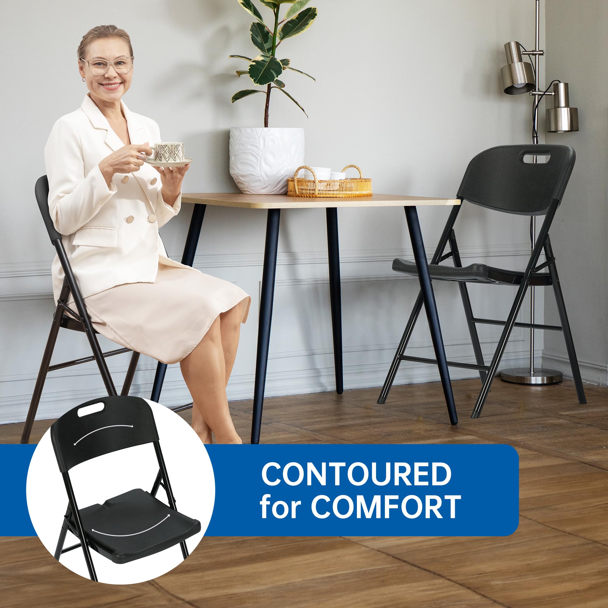 10-Pack Heavy Duty 800 lb Capacity Black Folding Chairs - Commercial Grade Stackable Event Chairs for Weddings, Parties, Banquets & Outdoor Gatherings
