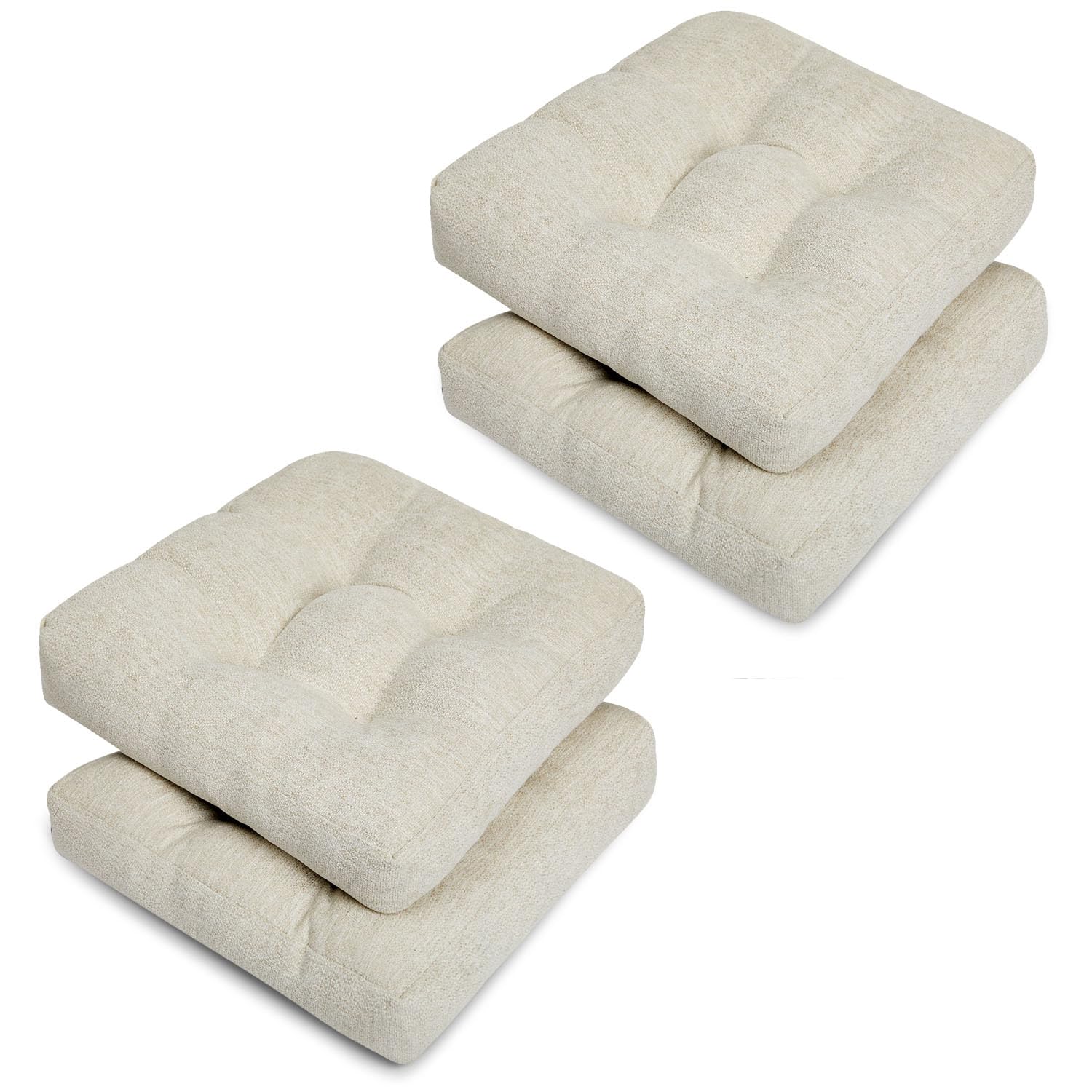 Premium Tufted Dining Chair Cushions Set of 4 - Non-Slip Kitchen Chair Pads 16x16 Inch Beige - Comfortable Seat Cushions for Dining Room, Breakfast Nook, and Kitchen Table