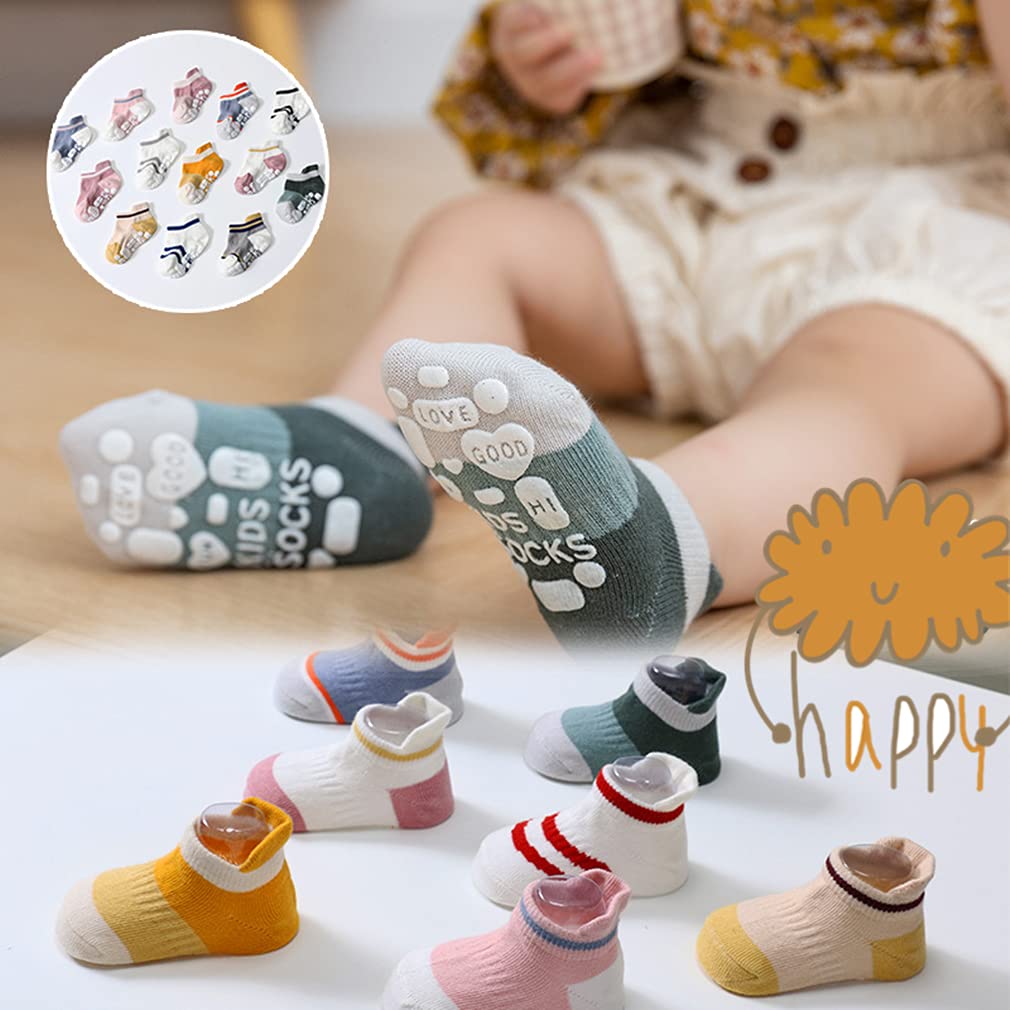 10 Pairs Non-Slip Baby Socks for Toddlers - Soft Anti-Skid Grips for Boys & Girls - Unisex Ankle Socks for Safe Play & Learning to Walk
