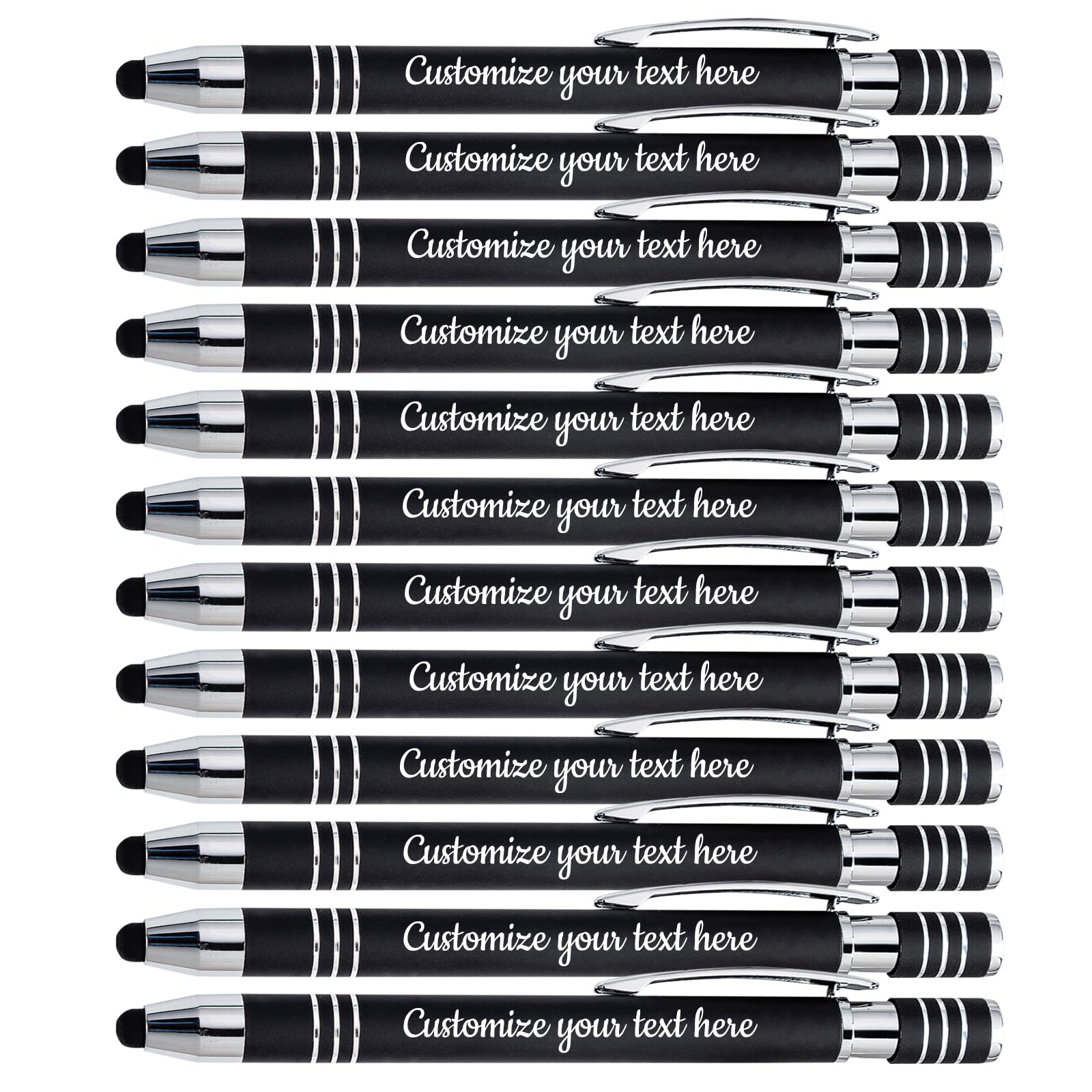 Custom Printed Name Pens with Stylus - 156 Pack Personalized Pens with Black Ink, Logo or Message Imprinting - Bulk Customized Pens for Office, School, Promotional Gifts & Corporate Events