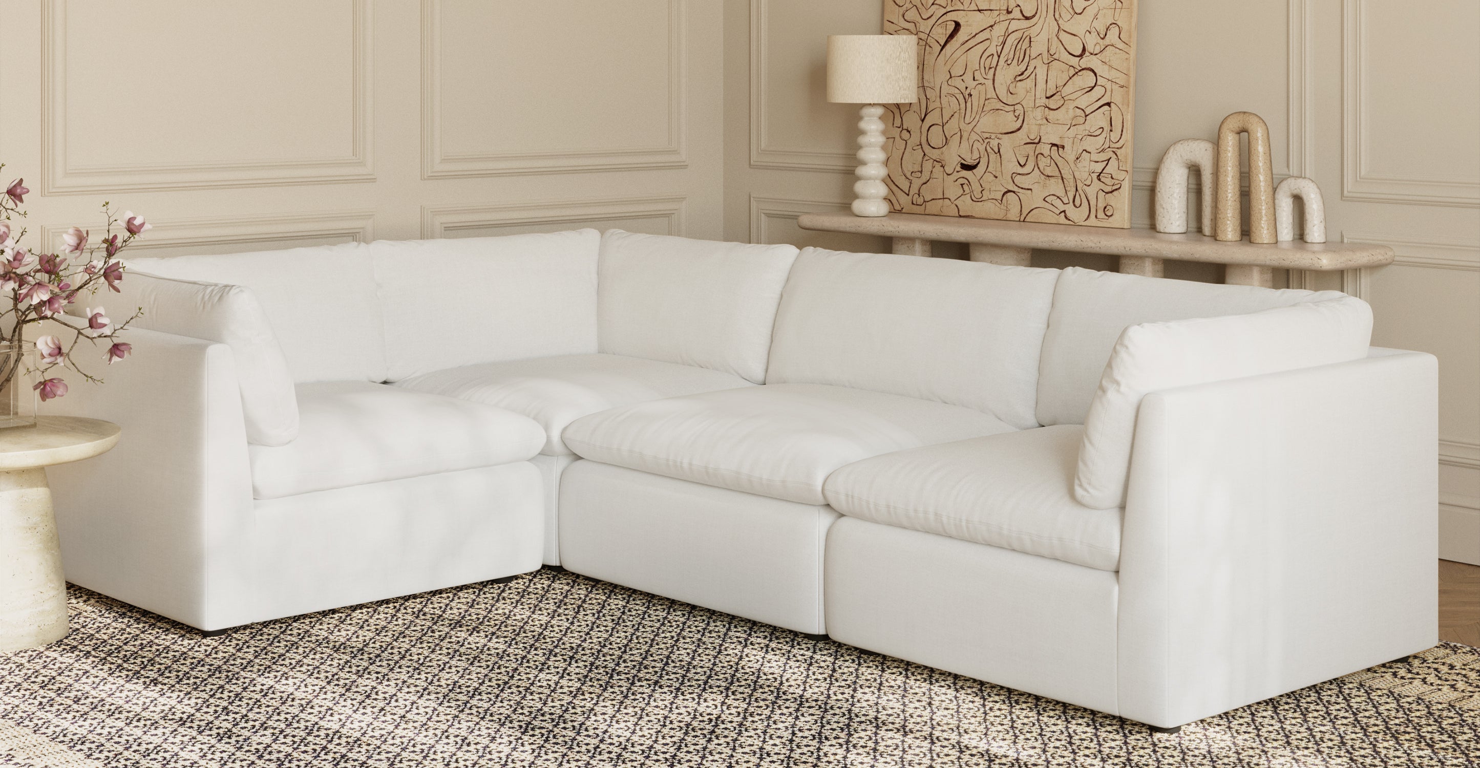 4-Seat Davos Modular L-Shaped Sectional Sofa - Modern Living Room Furniture for Small Spaces & Apartments - Perfect for Family Gatherings & Movie Nights