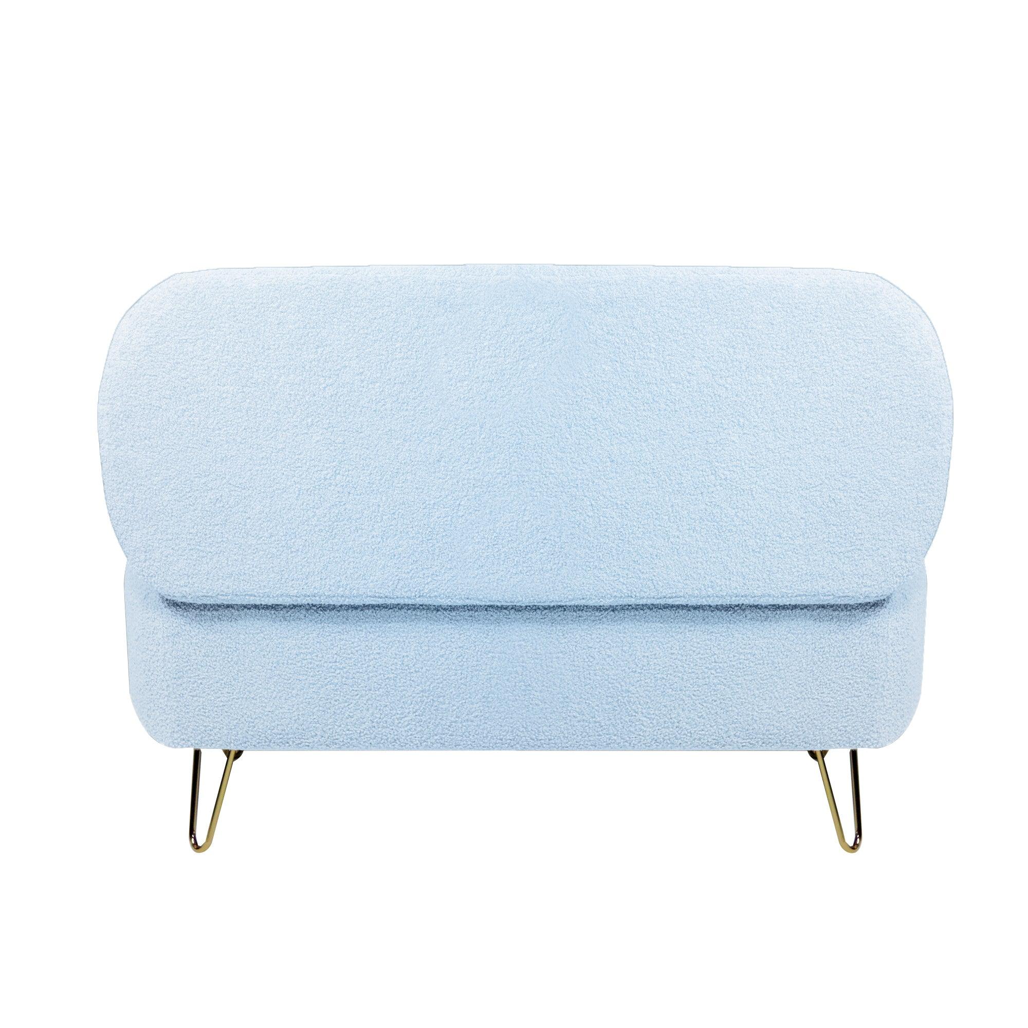 Modern Blue Storage Ottoman Bench with Gold Legs & Grey Faux Fur Upholstery - Padded Seat with Hidden Storage for Bedroom, Living Room & Entryway | Perfect for Extra Seating, Footrest & Home Organization
