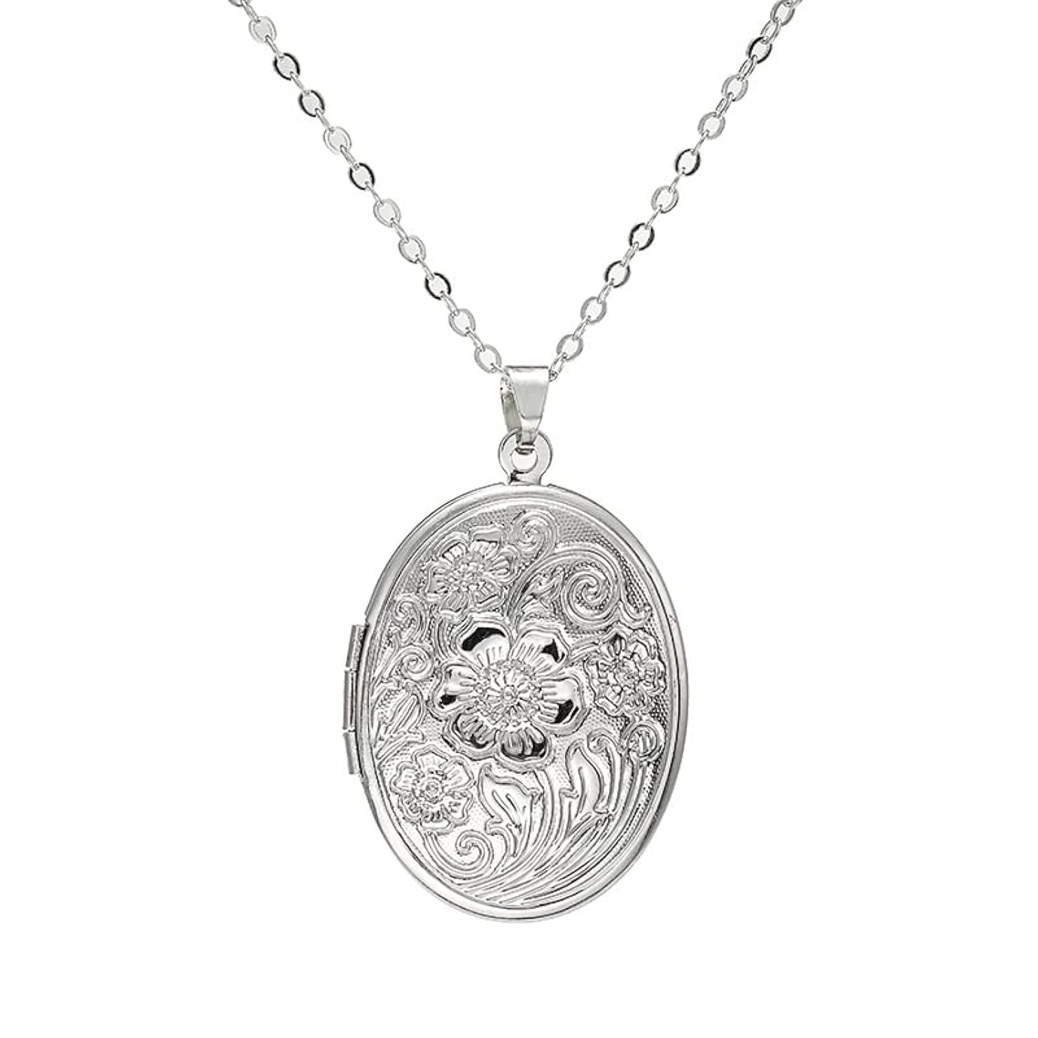YALLNASL Custom Silver Photo Locket Necklace for Women - Personalized Flower Pendant with Picture Holder - Memorial Jewelry Gift for Loved Ones | Perfect for Anniversaries, Mother's Day & Remembrance Gifts