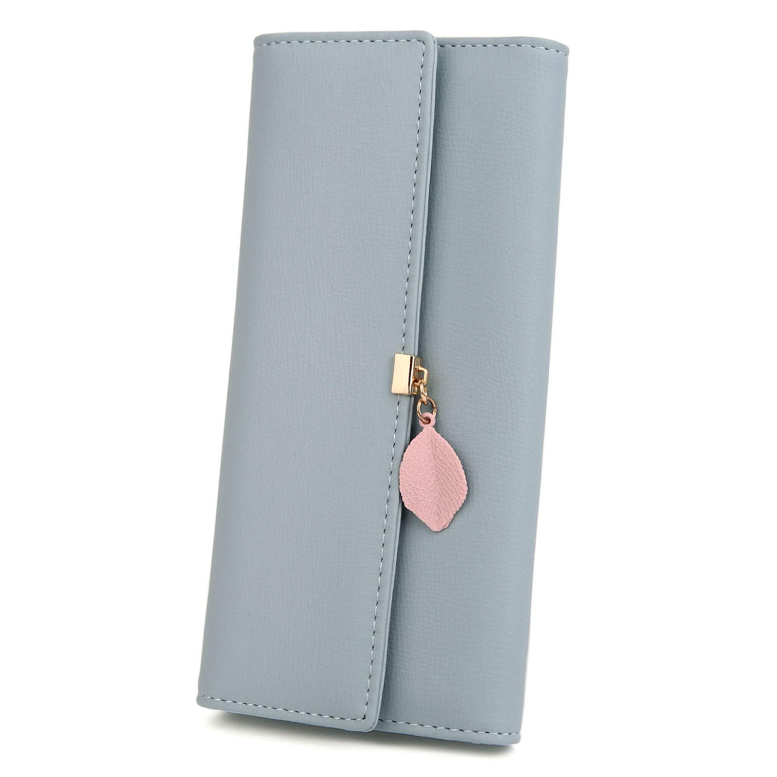 UTO Vegan Leather RFID Blocking Wallet for Women - Leaf Pendant Card Holder, Phone & Checkbook Organizer, Cute Zipper Coin Purse | Perfect Gift for Girls, Everyday Use & Travel Accessories