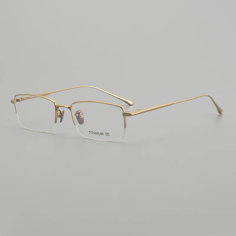Stylish Unisex Black Semi-Rimmed Square Oval Titanium Eyeglasses Frame - Lightweight & Durable for Work, Reading & Fashion | Model 195145
