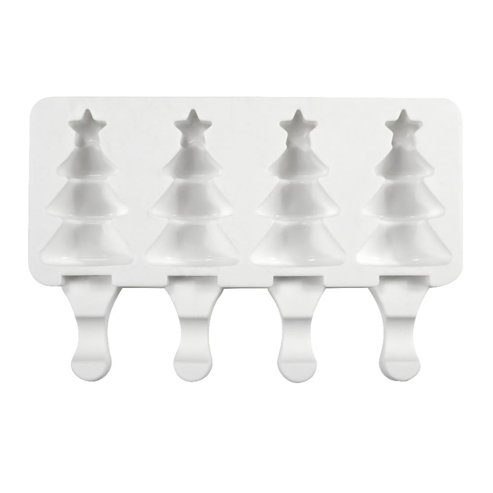 Christmas Tree Shaped Silicone Popsicle Molds - 4 Cavity Reusable Ice Pop Makers for Kids & Adults - Perfect for Homemade Ice Cream, Cake Pops, and DIY Frozen Treats - Great for Summer Parties, Holiday Desserts, and Family Fun