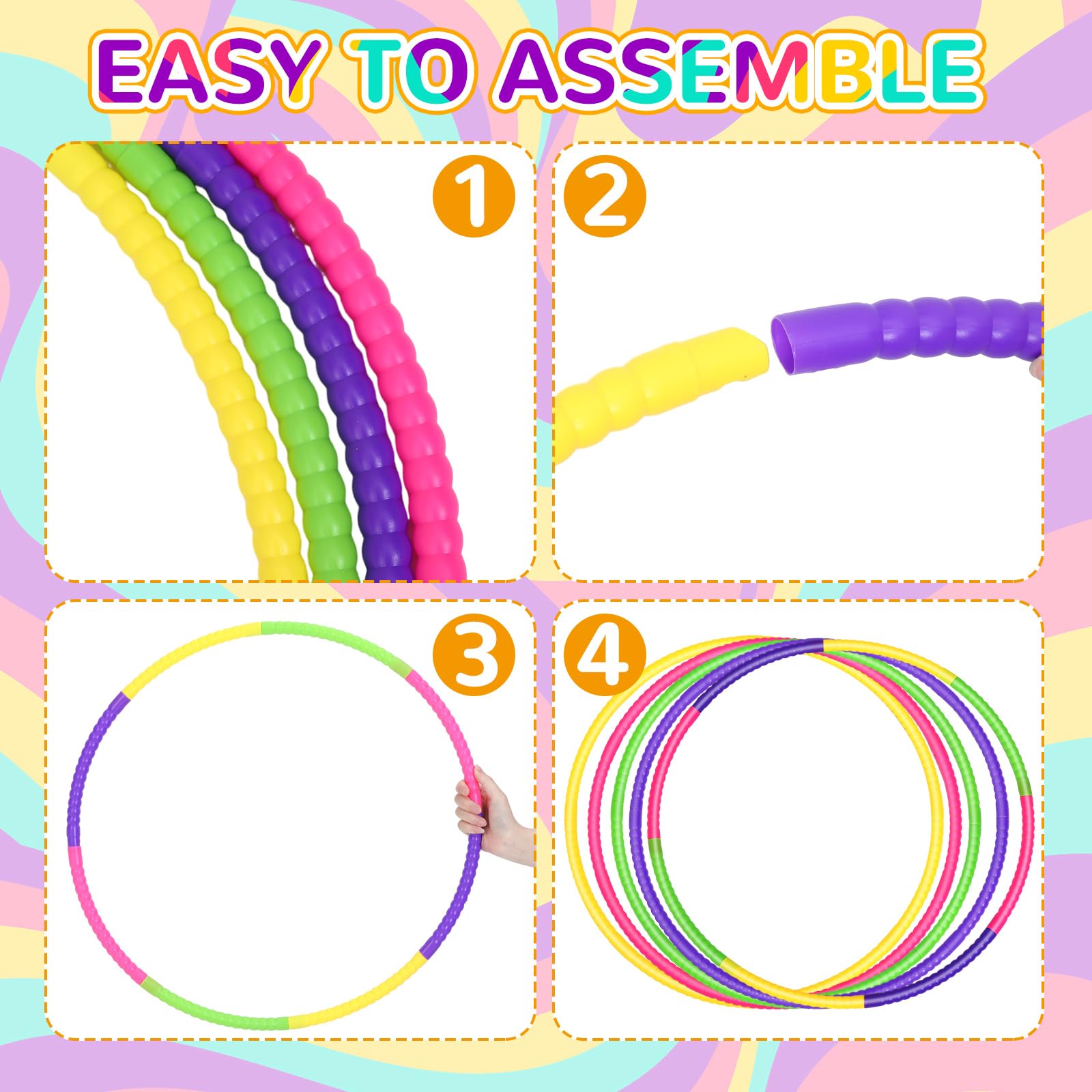 Sratte 8-Pack Adjustable Hoop Rings - Colorful Plastic Toys for Gymnastics, Dog Agility & Party Games