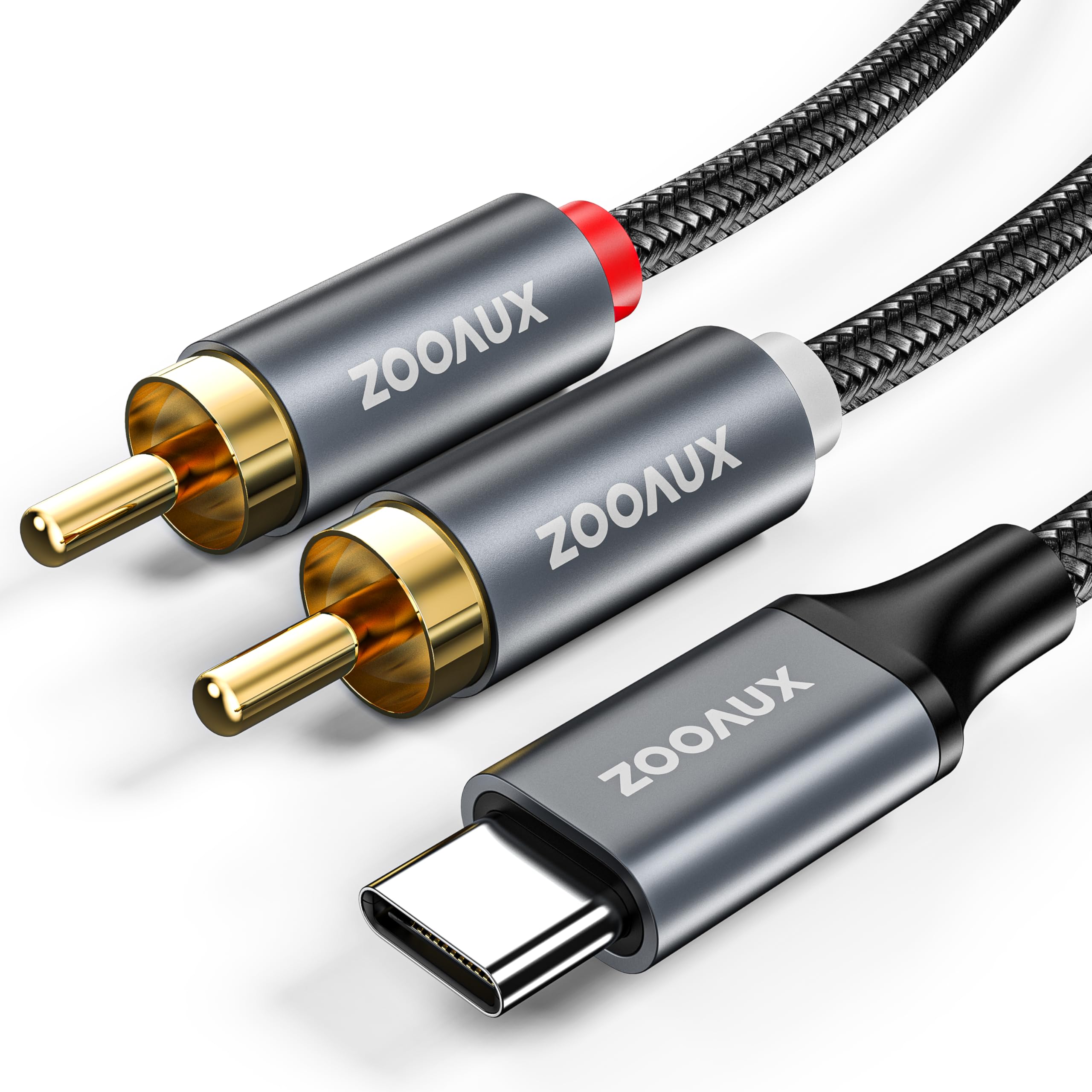 ZOOAUX USB C to RCA Audio Cable - 4FT Type C to 2RCA Male Adapter for iPhone 16/15, Samsung, Pixel - Car Stereo, Home Theater & Speaker Connection - Compatible with Amplifiers, Sound Systems & Aux Devices