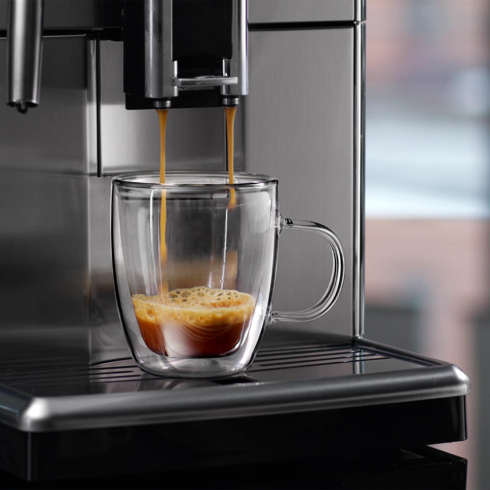 Premium Double Wall Glass Espresso Cups Set of 2 - 5.5oz Insulated Espresso Shot Glasses for Home & Cafe Use - Clear Heat-Resistant Cups Perfect for Espresso Machines & Coffee Accessories - Ideal for Italian Coffee, Latte Art & After-Dinner Drinks