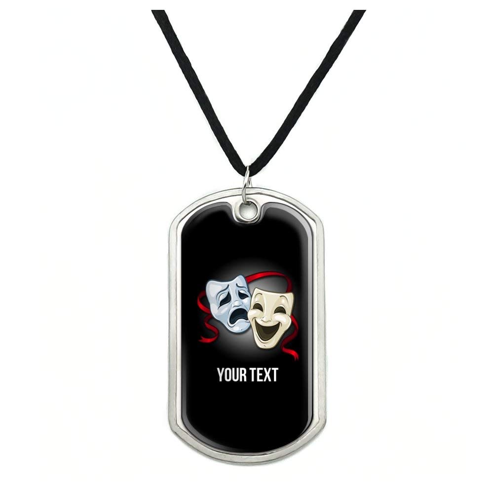 Custom Drama Mask Dog Tag Necklace - Personalized 1 Line Engraving for Theater & Military