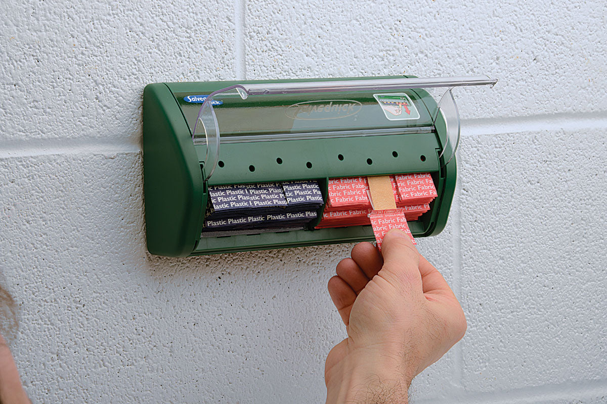 SalveQuick Bandage Dispenser with Plastic & Fabric Bandages - First Aid Solution for Home, Office, and Travel Emergencies