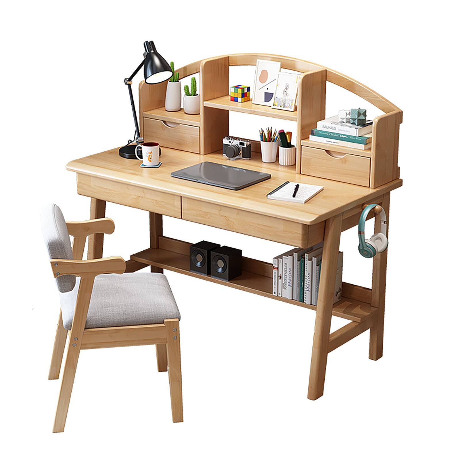 Modern Home Office Computer Desk with Drawers & Chair - Sturdy Wooden Writing Desk for Small Spaces - Perfect for Remote Work, Online Classes & Gaming Setup