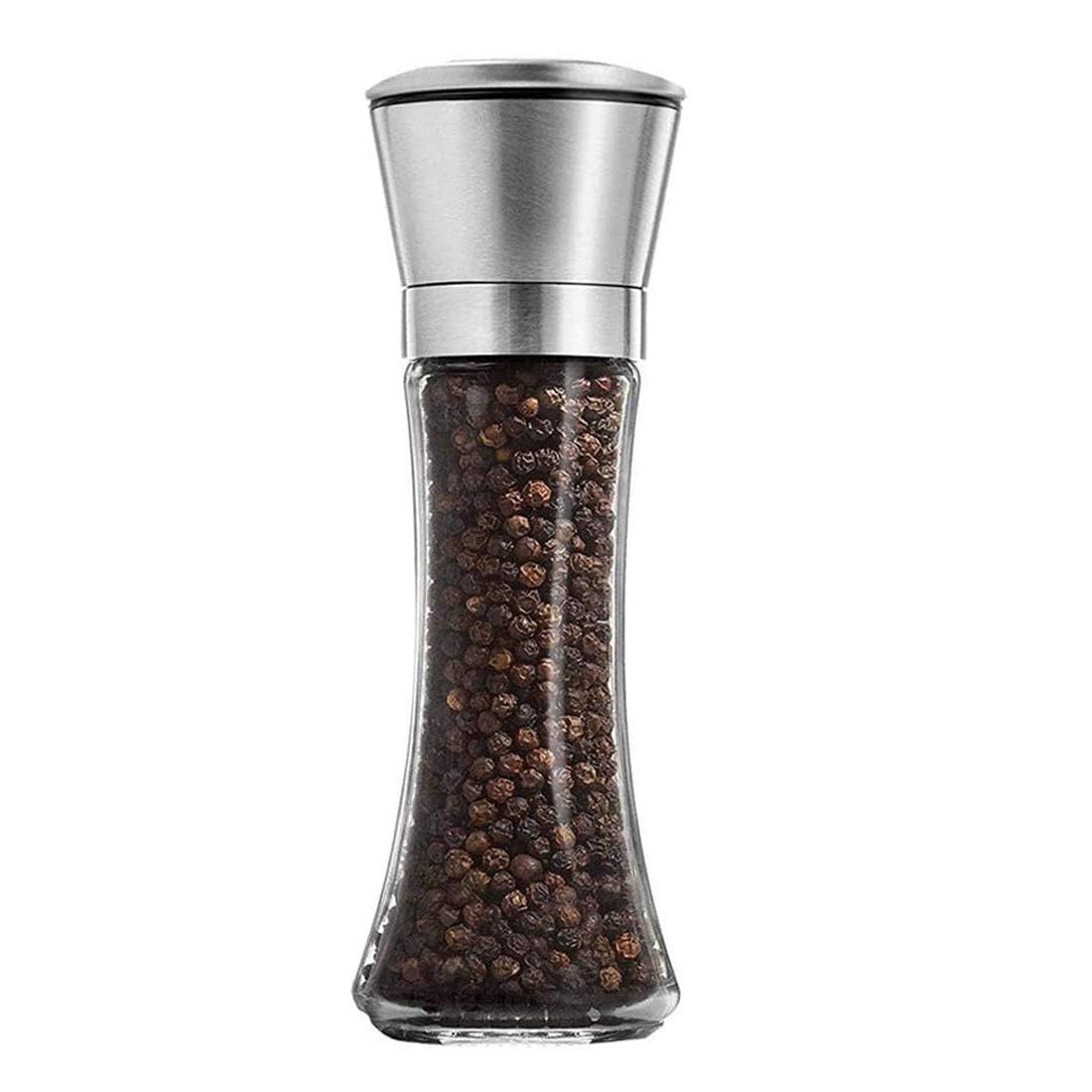 Premium Salt and Pepper Grinder Set - Adjustable Coarseness, Refillable Manual Mill with Stainless Steel Lid & Glass Body - Ideal for Home Kitchen, BBQ, Dining Table & Gourmet Cooking