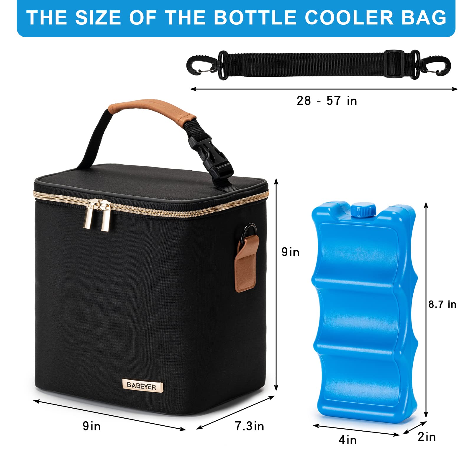 Premium Insulated Breastmilk Cooler Bag with Ice Pack - Holds 6 Baby Bottles (Up to 9oz) - Convenient Shoulder Strap for Nursing Moms - Perfect for Daycare, Work & Travel - Black