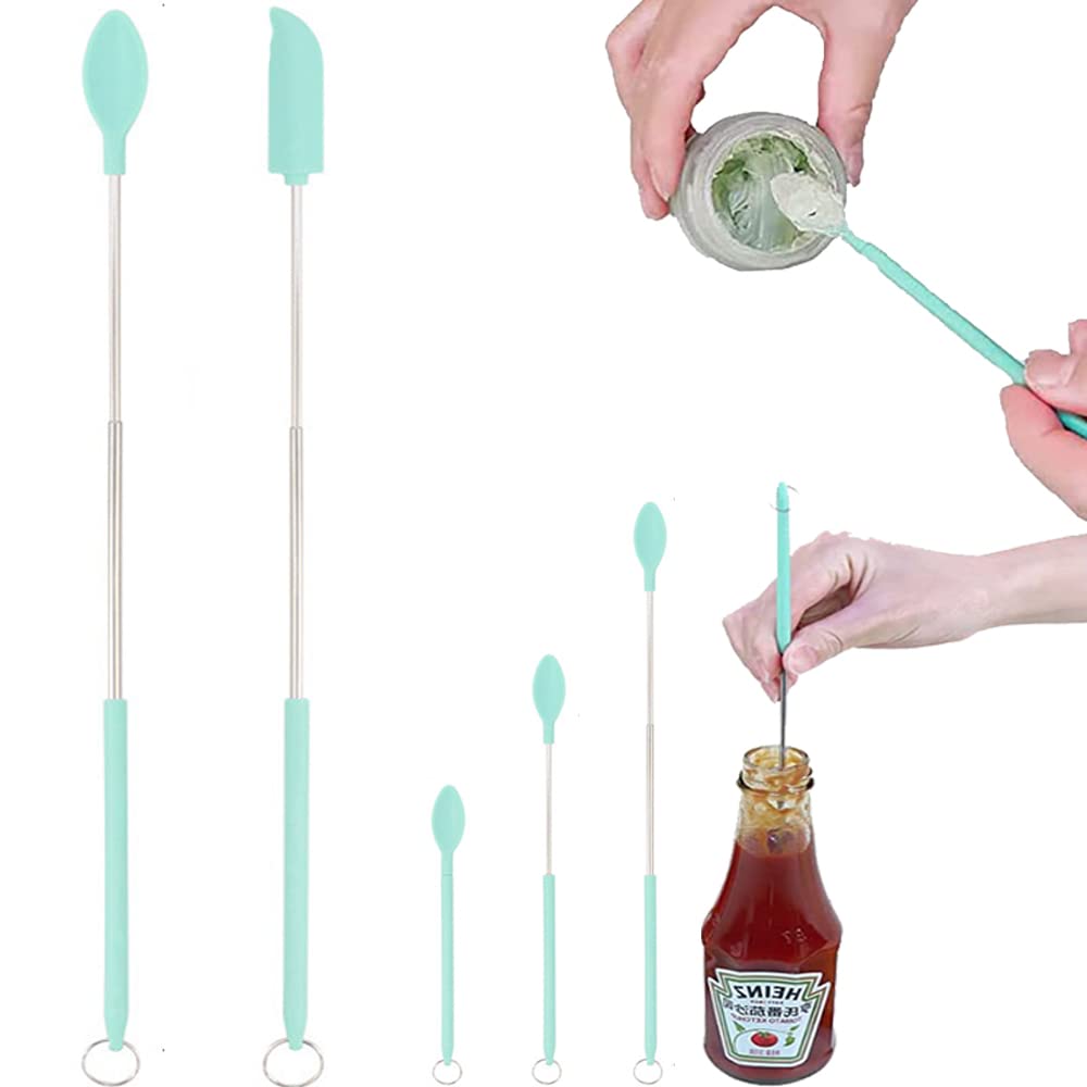 Mini Silicone Telescopic Spatula - Green Small Kitchen & Makeup Tool for Precise Mixing, Scooping & Applying - Perfect for Cosmetics, Baking & DIY Projects