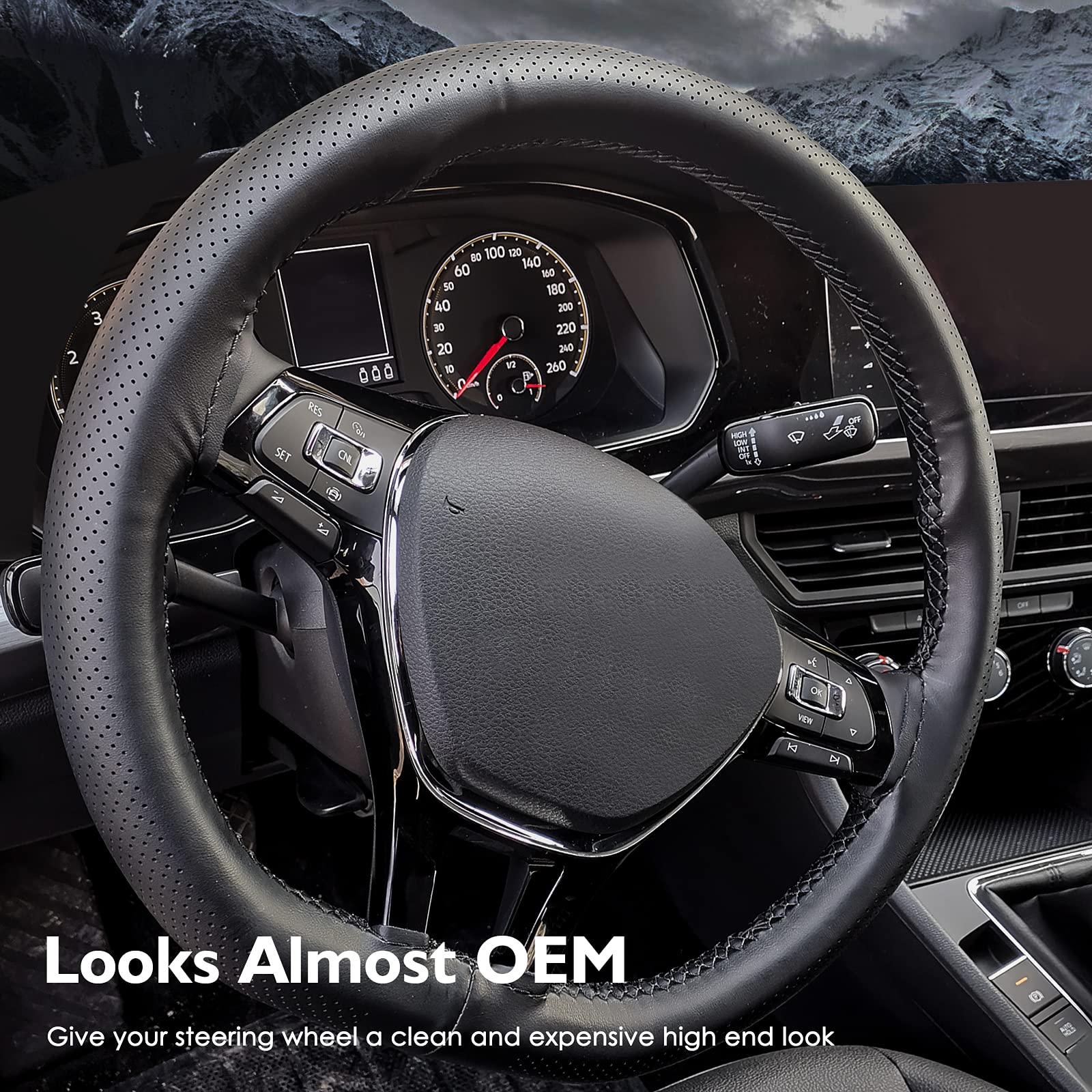 Premium BELINOUS Leather Car Steering Wheel Cover - Stitch On Wrap (Size M4, Black & Red) for Enhanced Grip & Comfort - Perfect for Daily Commute, Road Trips & Luxury Car Interiors