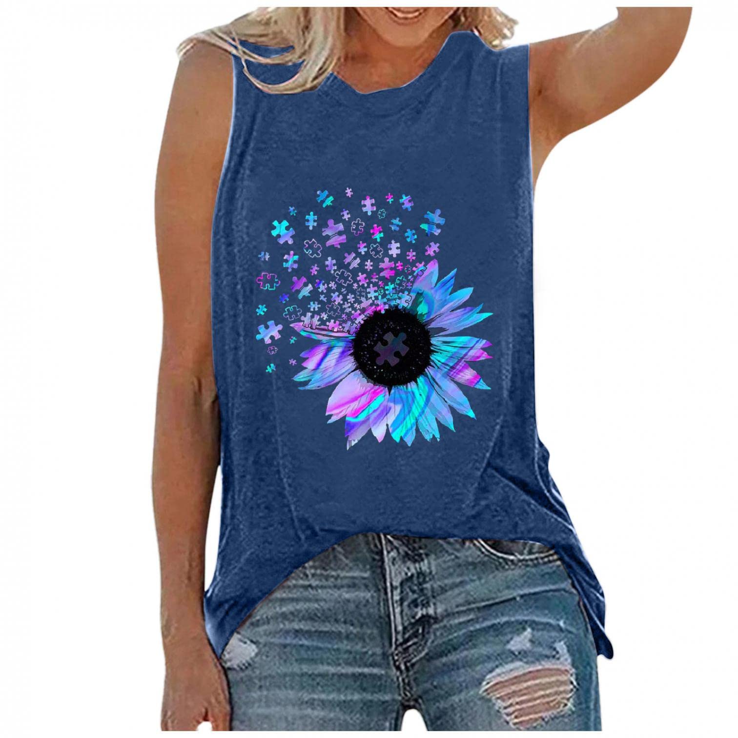 Women's Cute Printed V-Neck Crop Tank Top - Sleeveless Workout Shirt for Running, Gym & Casual Wear - Soft Athletic T-Shirt for Summer & Active Lifestyle