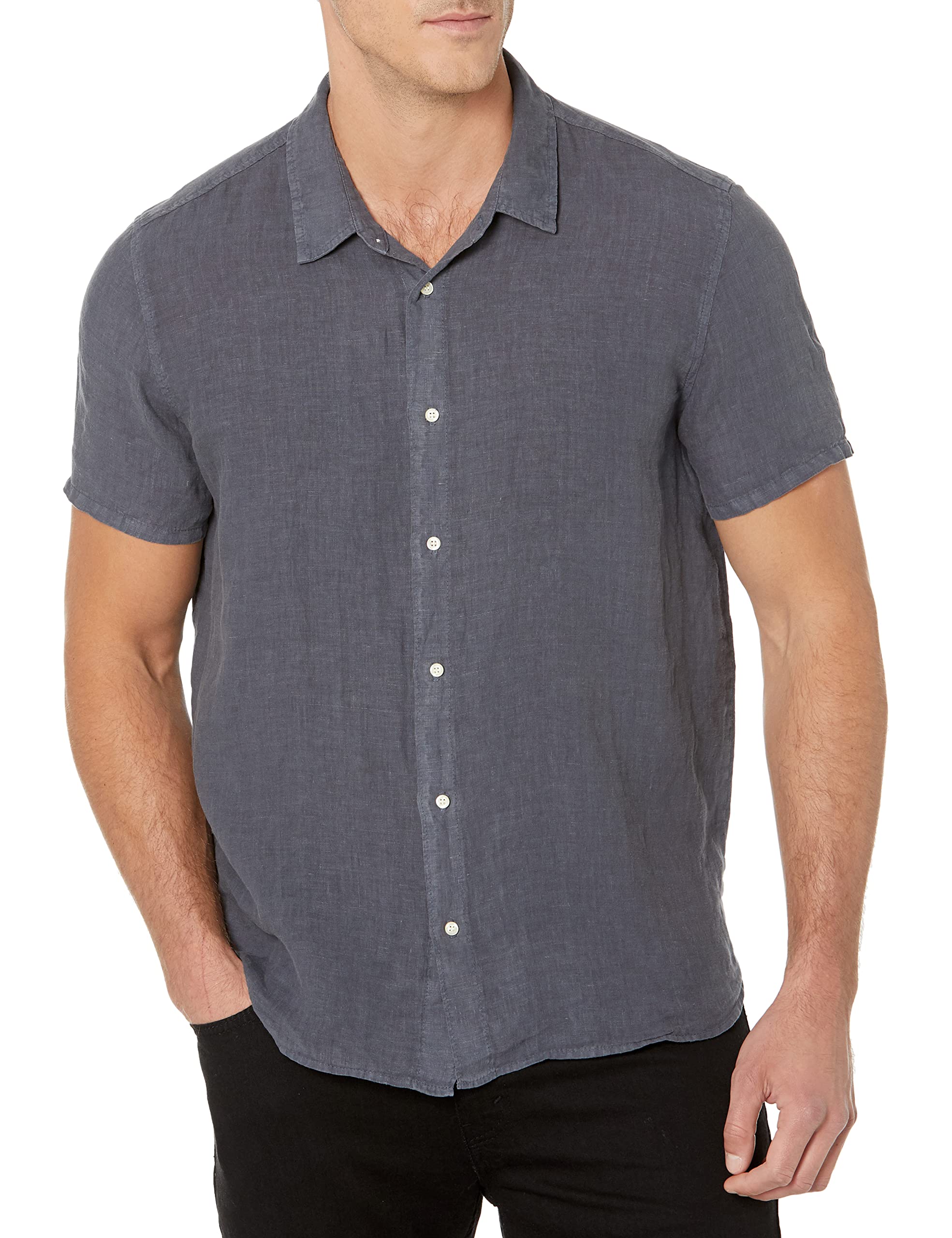 Graham & Spencer Men's Mackie Woven Linen Short Sleeve Button Down Shirt - Soft Velvet Finish for Casual Summer Wear & Beach Outings