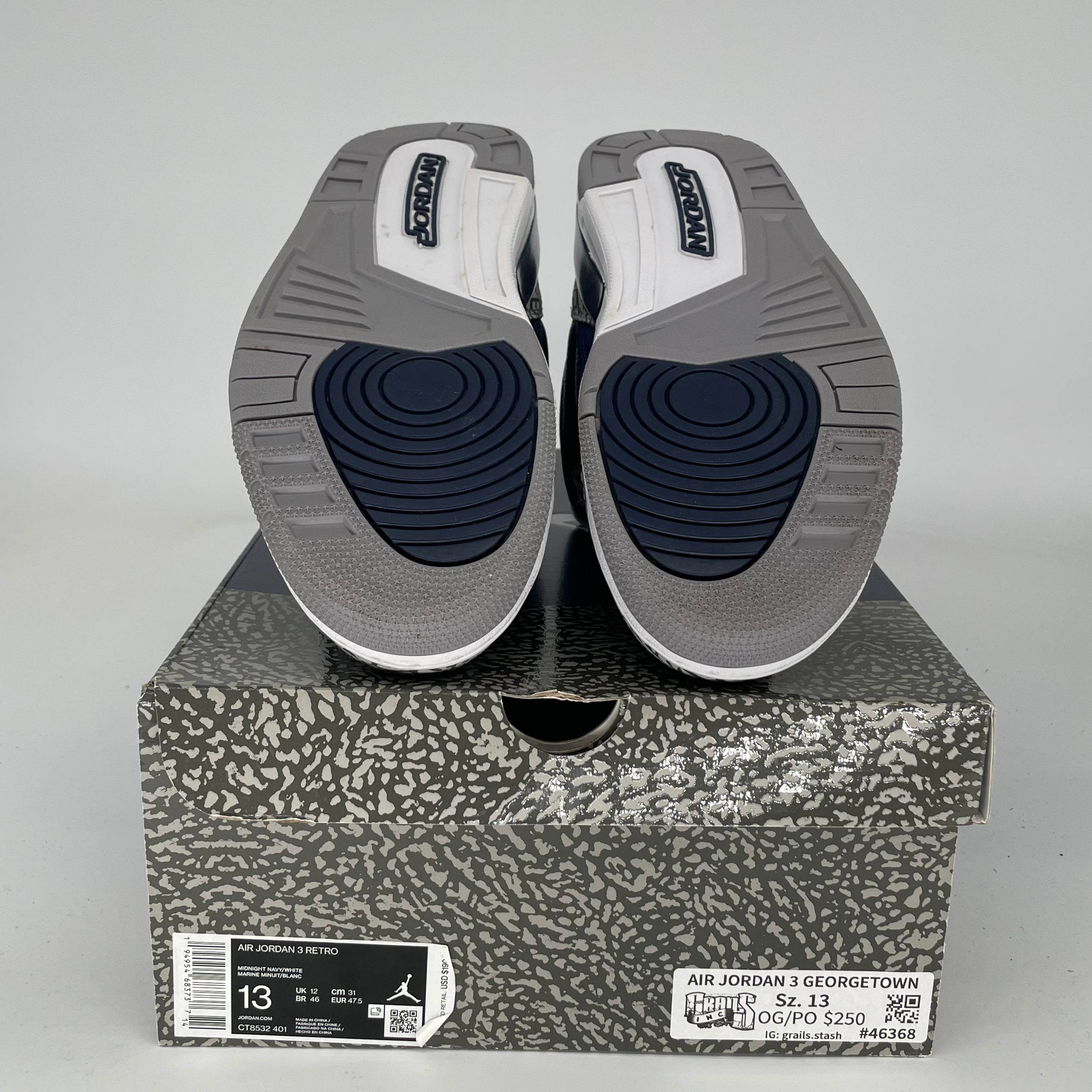 AIR JORDAN 3 GEORGETOWN Retro Basketball Shoes Men's Size 13 - White/Blue/Gray CT8532-401 | Authentic Sneakers for Casual Wear & Street Style