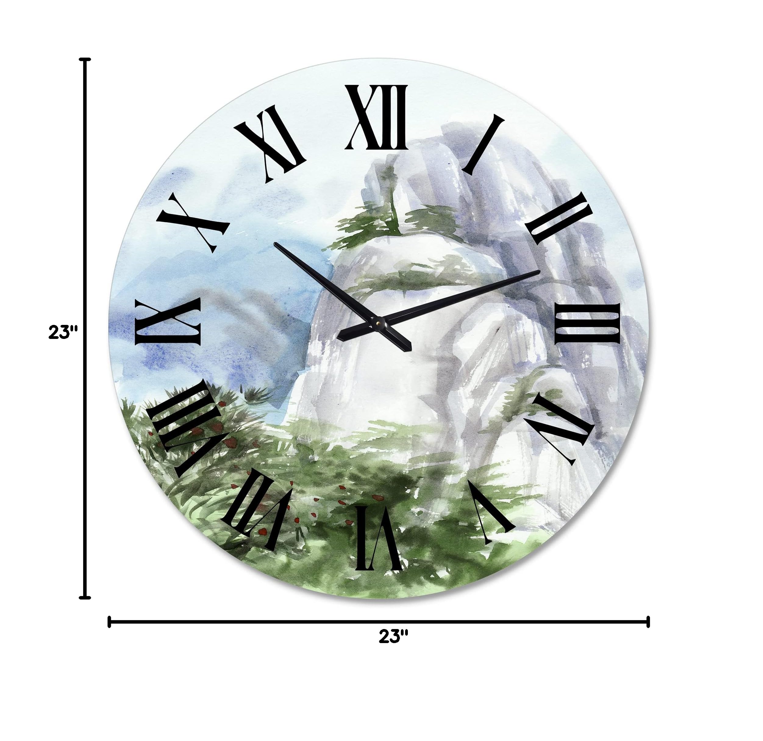 DesignQ Traditional 'Mountain Top in The Clouds' Large Wall Clock - Nature Landscape Home Decor for Living Room, Bedroom & Office