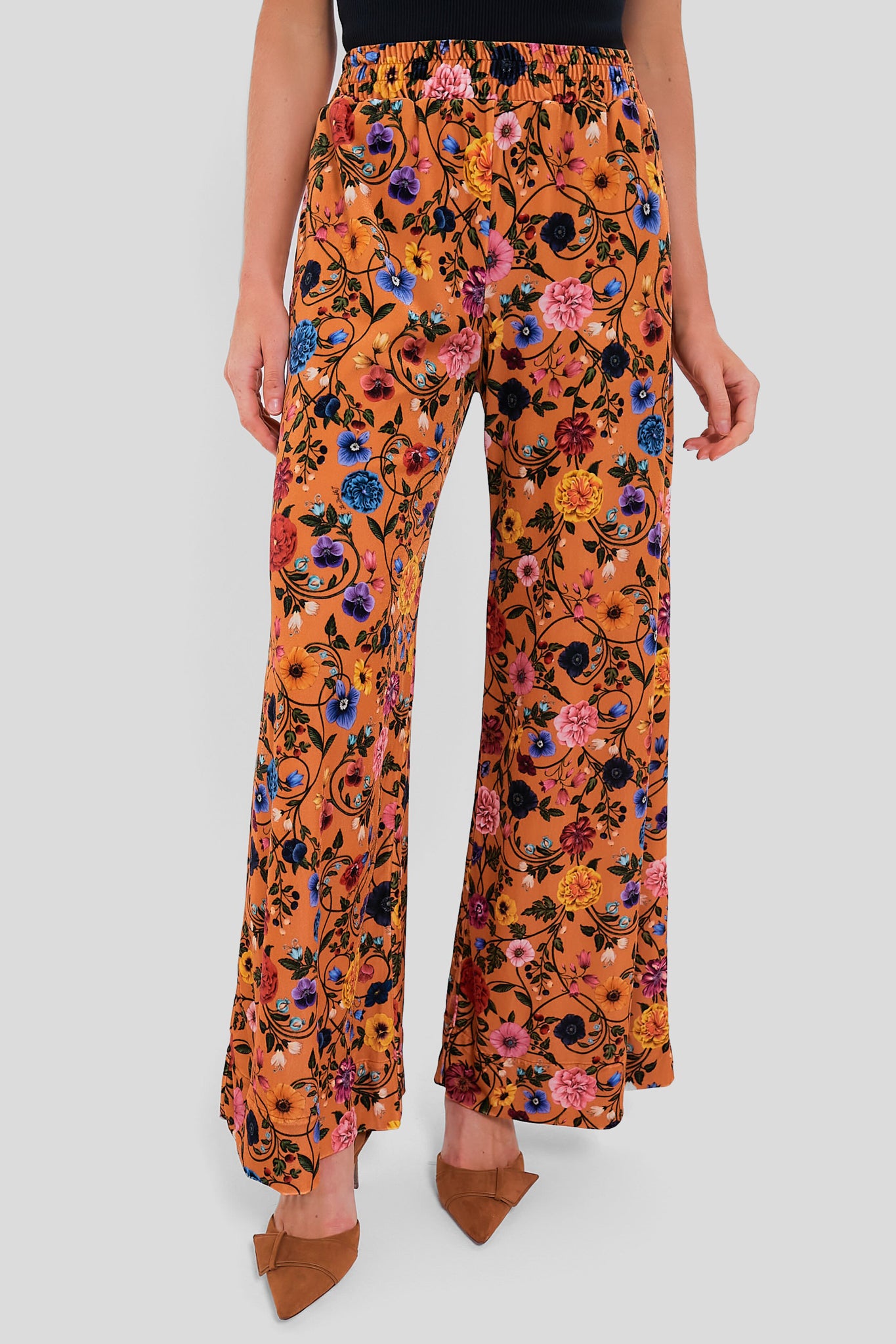 Botticelli Rust Velvet Palazzo Pants for Women - High Waisted Wide Leg Lounge Pants - Elegant Comfort for Home, Office & Special Occasions