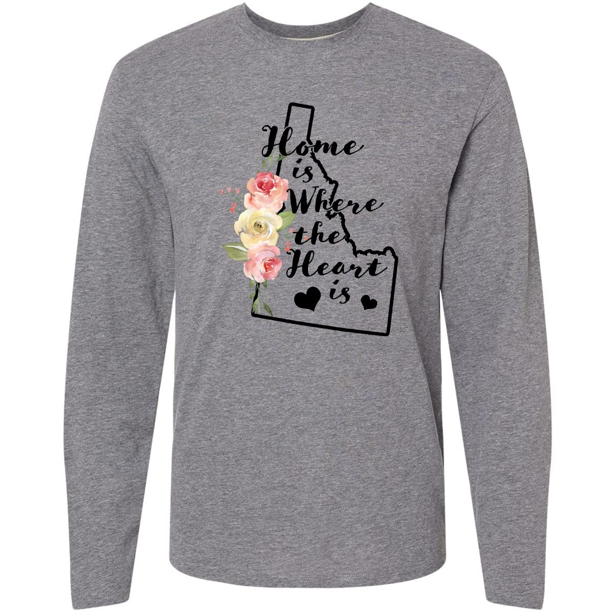 Inktastic Idaho Home is Where The Heart is Watercolor Long Sleeve T-Shirt for Women - Soft Cotton Casual Tee, Perfect for Family Gatherings & State Pride Apparel