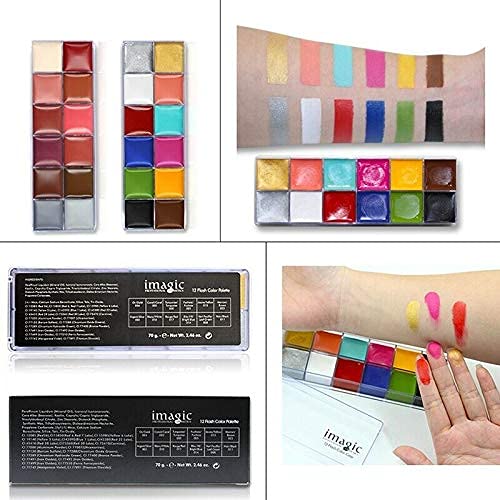 Ubersweet® 12 Colors Flash Tattoo Kit - Waterproof Temporary Face & Body Paint for Oil Painting Art, Halloween, Cosplay & Festival Makeup (3 Pack) - Perfect for Parties, Costume Events and Creative Body Art