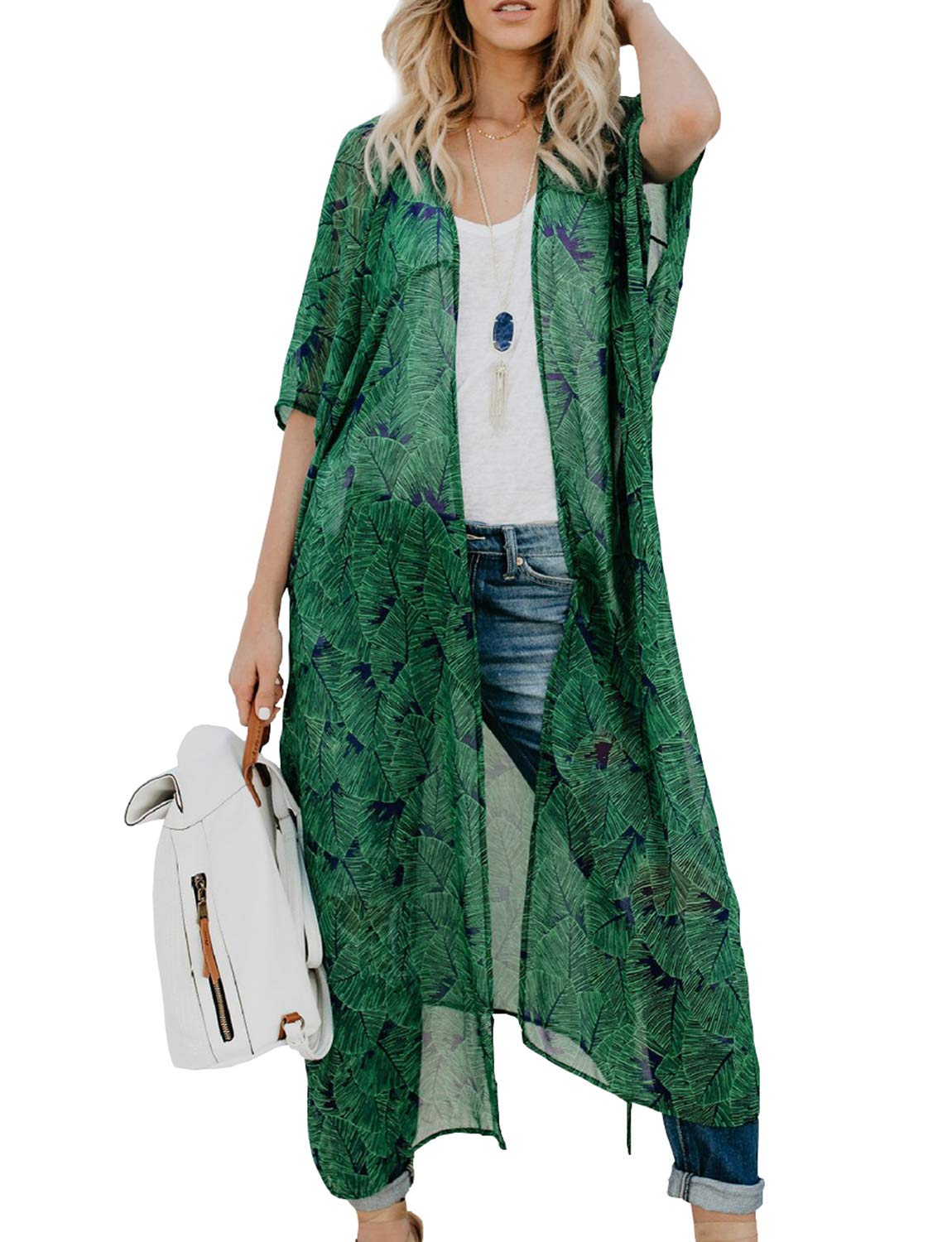 MayBuy Women's Summer Long Flowy Kimono Cardigan - Boho Chiffon Beach Cover Up Tops - Lightweight Open Front Cardigan for Beach, Pool, and Vacation Outfits