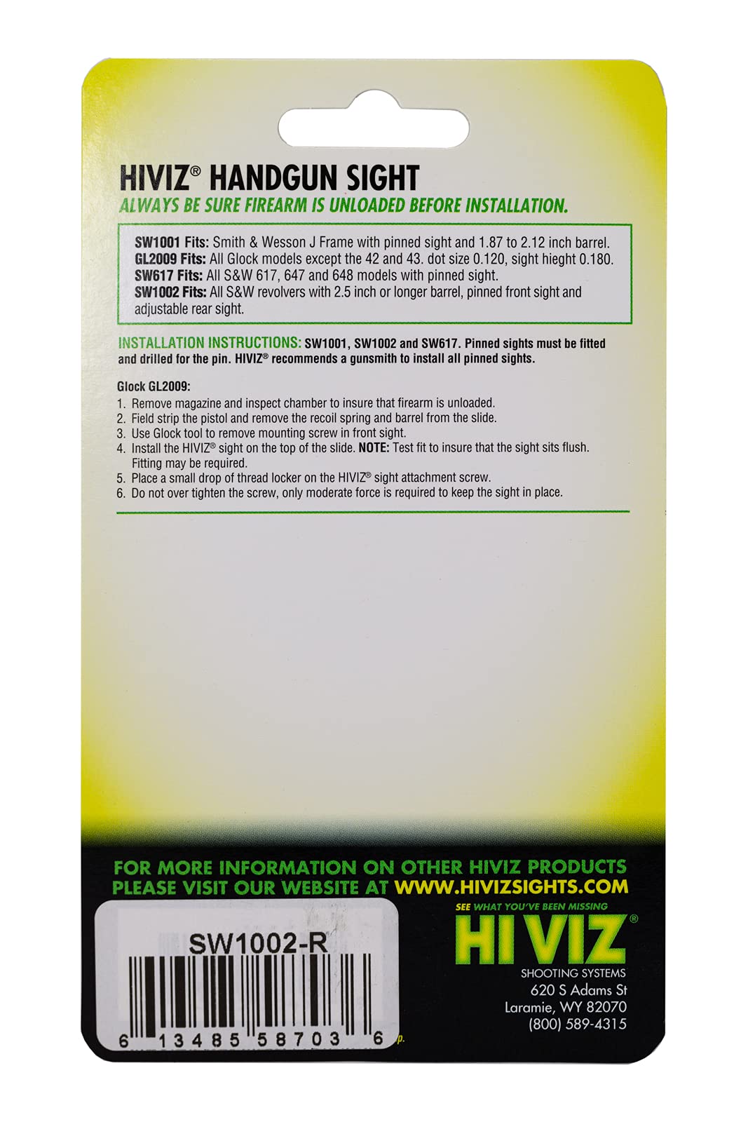 HiViz Smith & Wesson Fiber Optic Front Sight - Green Overmolded for Enhanced Visibility - Perfect for Handgun Shooting, Hunting & Tactical Training