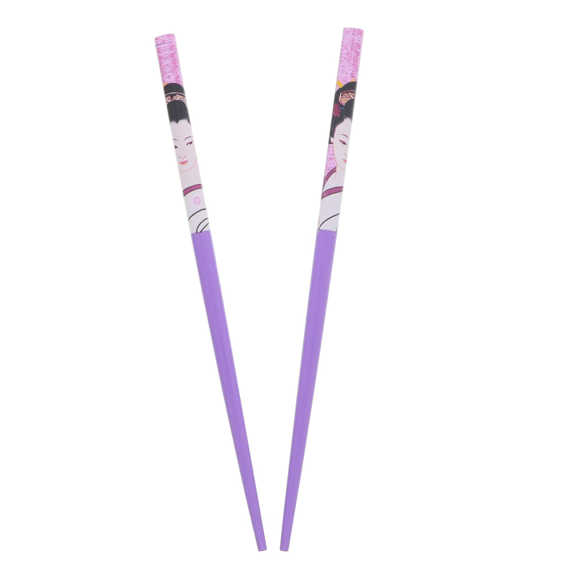 Set of 2 Purple Chinese Lady Print Wood Hair Sticks - 7.25 Inches Long for Hair Styling and Cultural Fashion Accessories