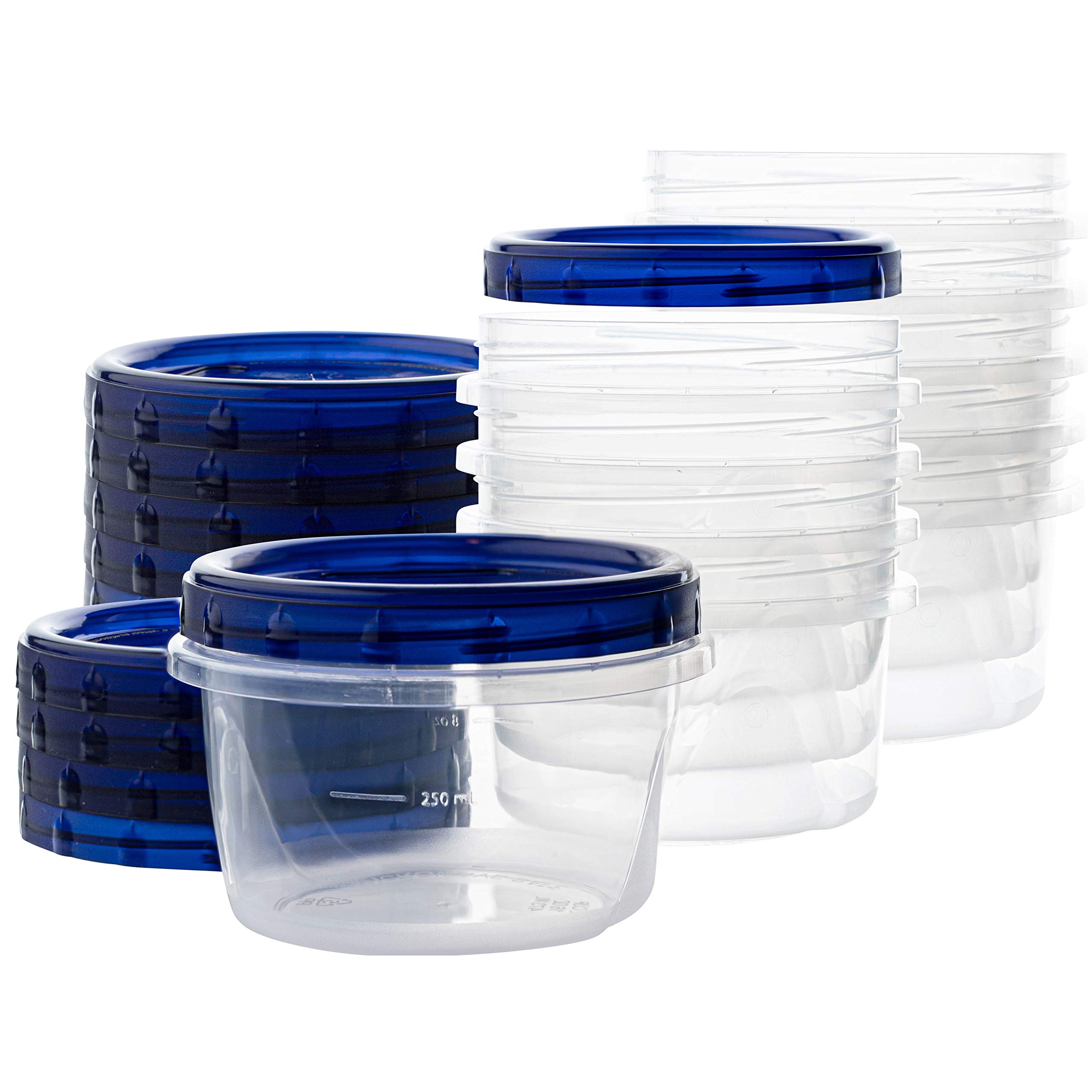 PLASTICPRO 16 oz Deli Containers (10 Pack) - Clear Bottom with Blue Twist-On Lids, Reusable & Stackable Food Storage Containers for Meal Prep, Freezer Safe, Perfect for Restaurants, Catering & Home Use