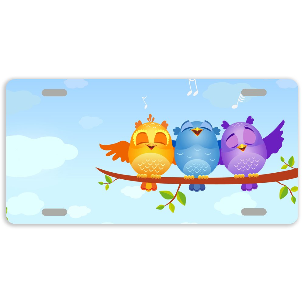 Colorful Owls Metal Car License Plate Cover - 12 x 6 Inches with 4 Holes - Durable Auto Tag for Vehicle Decoration - Perfect for Cars, Trucks, SUVs & Motorcycles